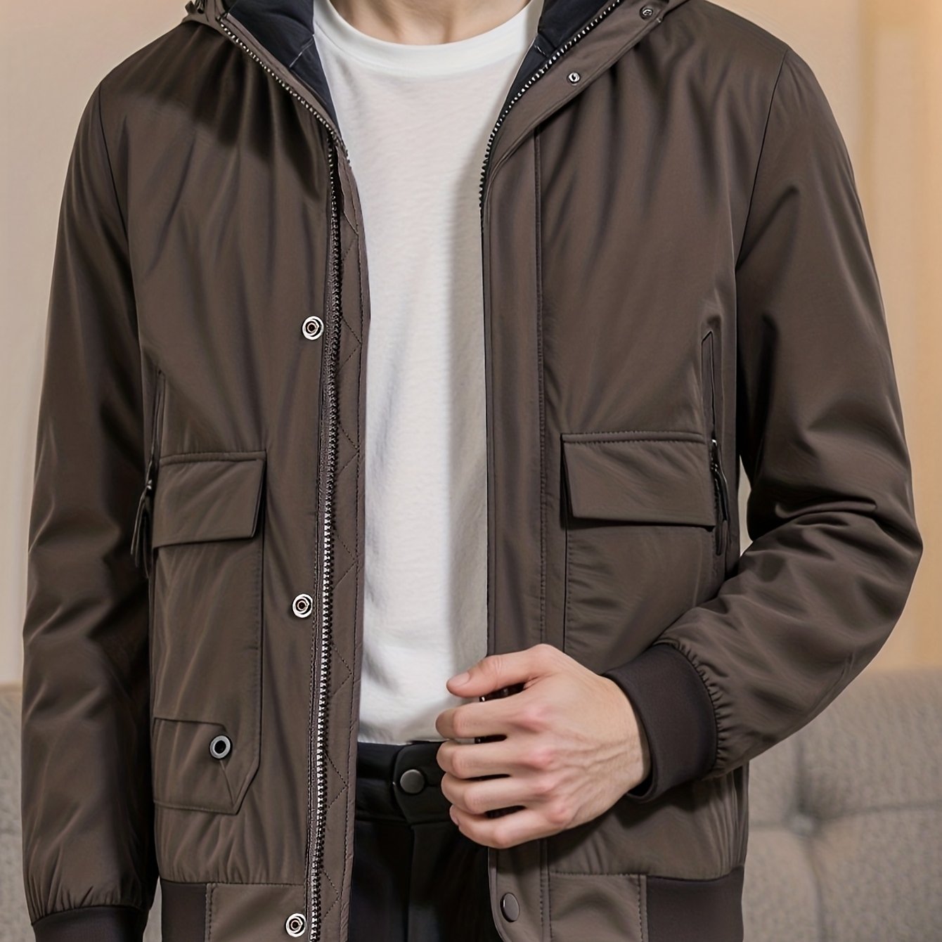 Men's Winter Classic Solid Color Hooded Non-Detachable High-Quality Comfortable Versatile Daily Commute Casual Down Jacket 3K5473905020, Cold Weather Clothing, Casual Wear, Versatile Outerwear, Hooded Jacket, Highquality Fabric, Zipup Hoodie, Long