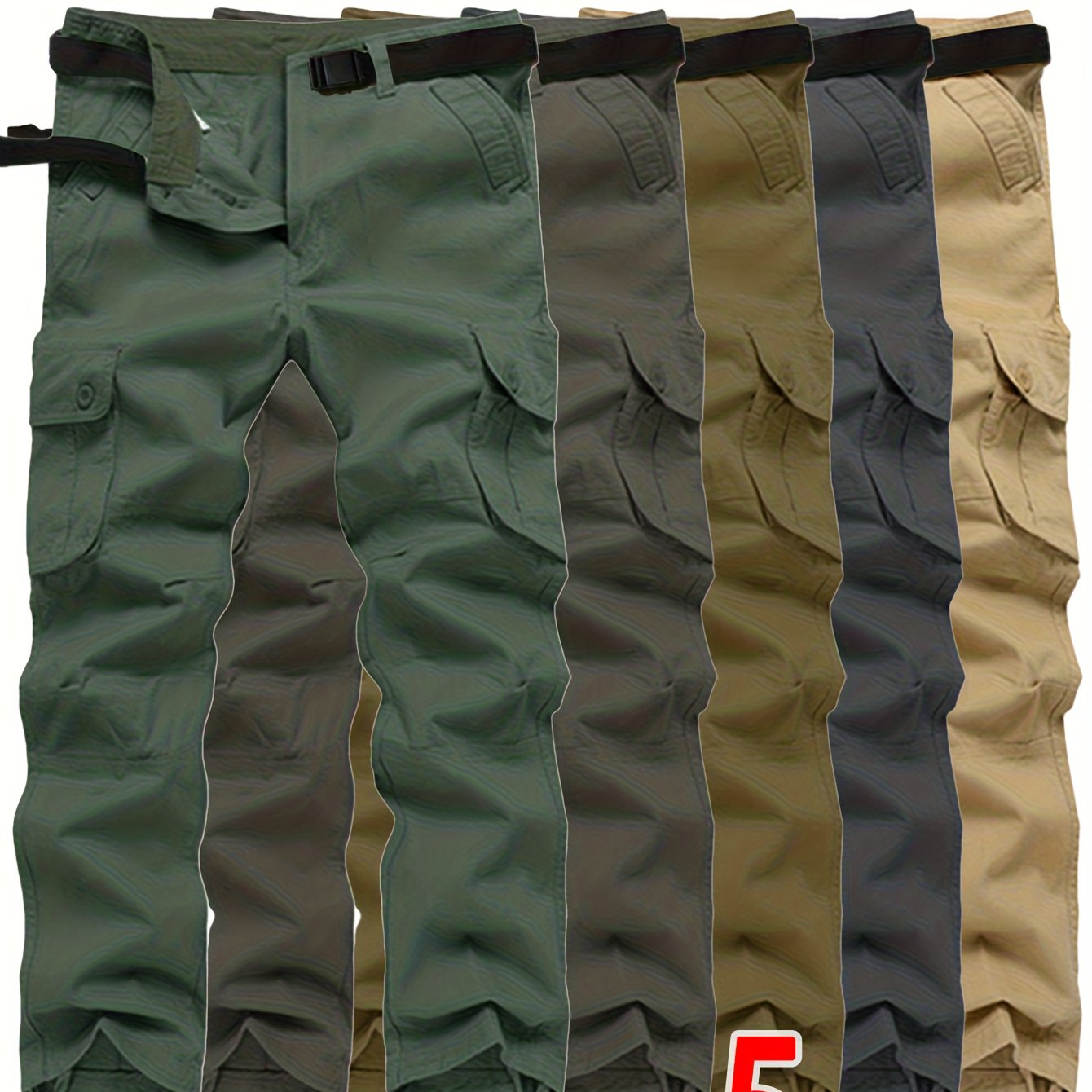 Five-Pack Men's Cargo Pants for Spring\Autumn, Multi-Pocket Solid Color Casual Straight-Leg Sports Outdoor Hiking Pants with Large Capacity Pockets, Loose Work Pants