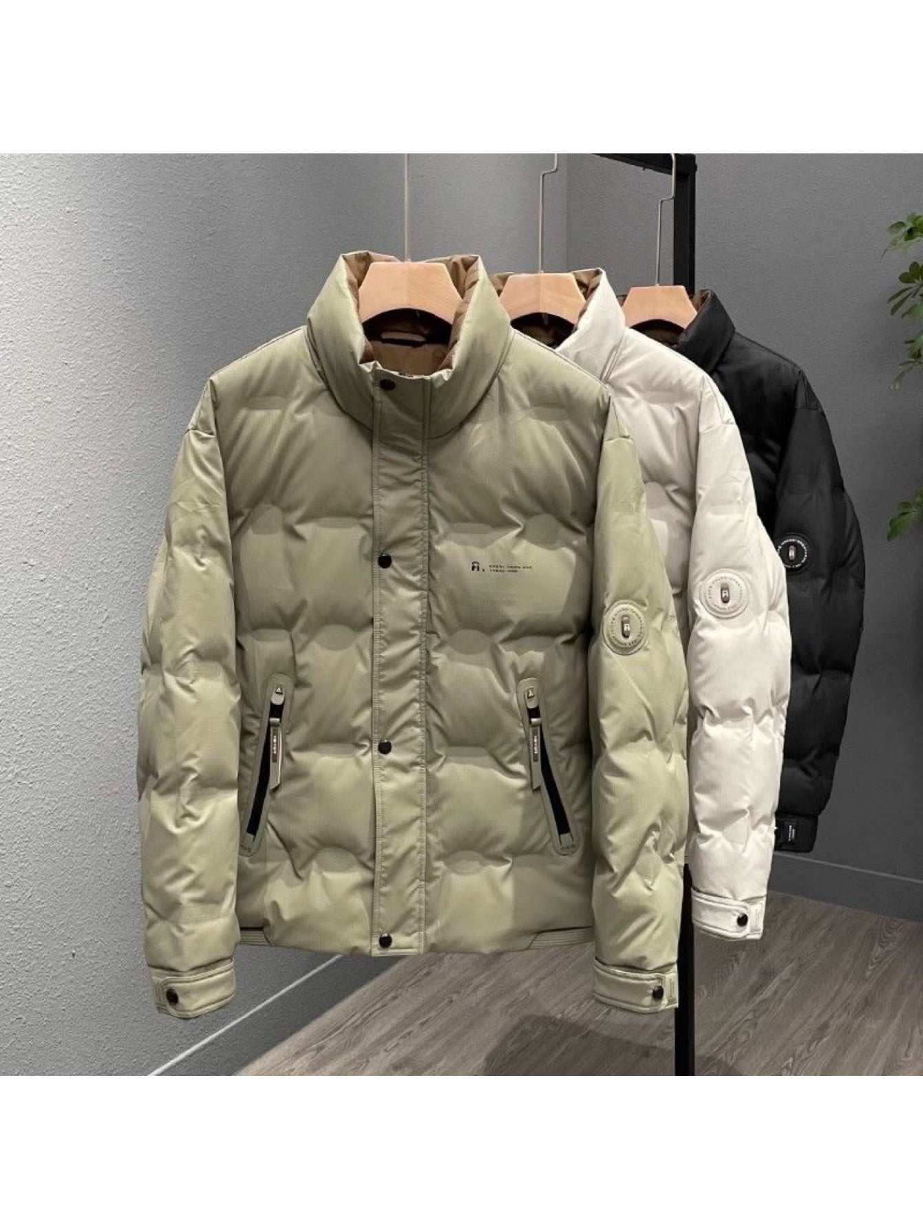 Men's Winter Duck Down Jacket - Short-Length Cold-Weather Coat with Stand Collar & Zipper Closure, Korean Style Luxury Outerwear, Hand Washable (Solid Color for urban Commute to Resorts)