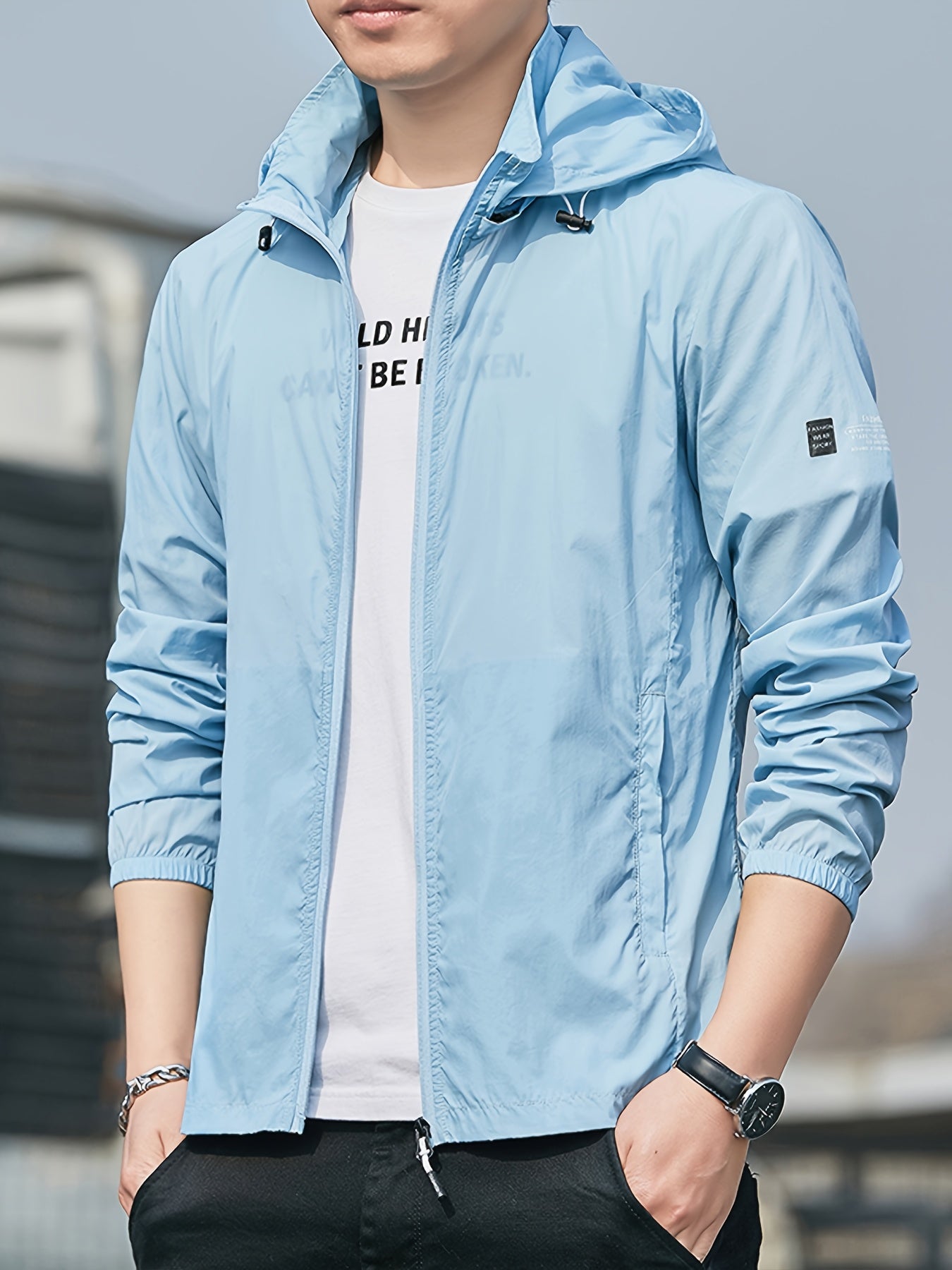 Men'S Light Hooded Cycling Jacket with Full-Zip Closure, Full-Zip Front & Zippered Pockets - Softshell Windproof & High Quality, Full-Zip Hooded Design for Cycling, Hiking, Gym - Lightweight Outdoor Jacket For Men, Hiking Gear, Casual Style