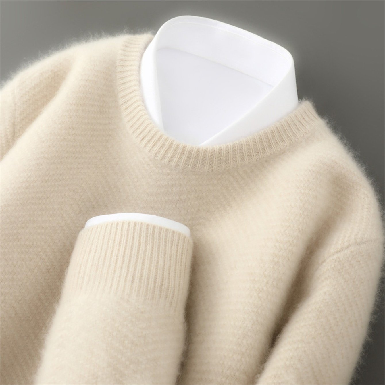 Men's 100% Wool Sweater Thickened Winter Warm 7-Gauge Jacquard Knit Relaxed Loose Fit Round Neck Long Sleeve Thermal Wool Pullover for Casual & Business Wear - Hand Washable Autumn Winter Top Christmas Gift