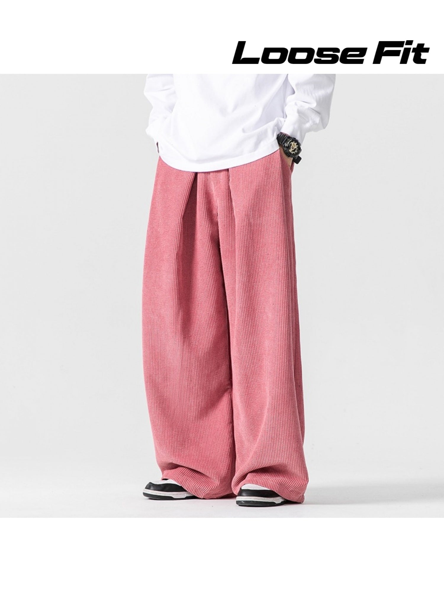 Men's Vintage Corduroy Wide-Leg Pants - Dark Gray Loose-Fit Trousers with Elastic Waist & Drawstring, Soft Casual All-Season Comfort, Corduroy Texture (No-Stretch Fabric) for & s - Ideal Gift or Casual Attire