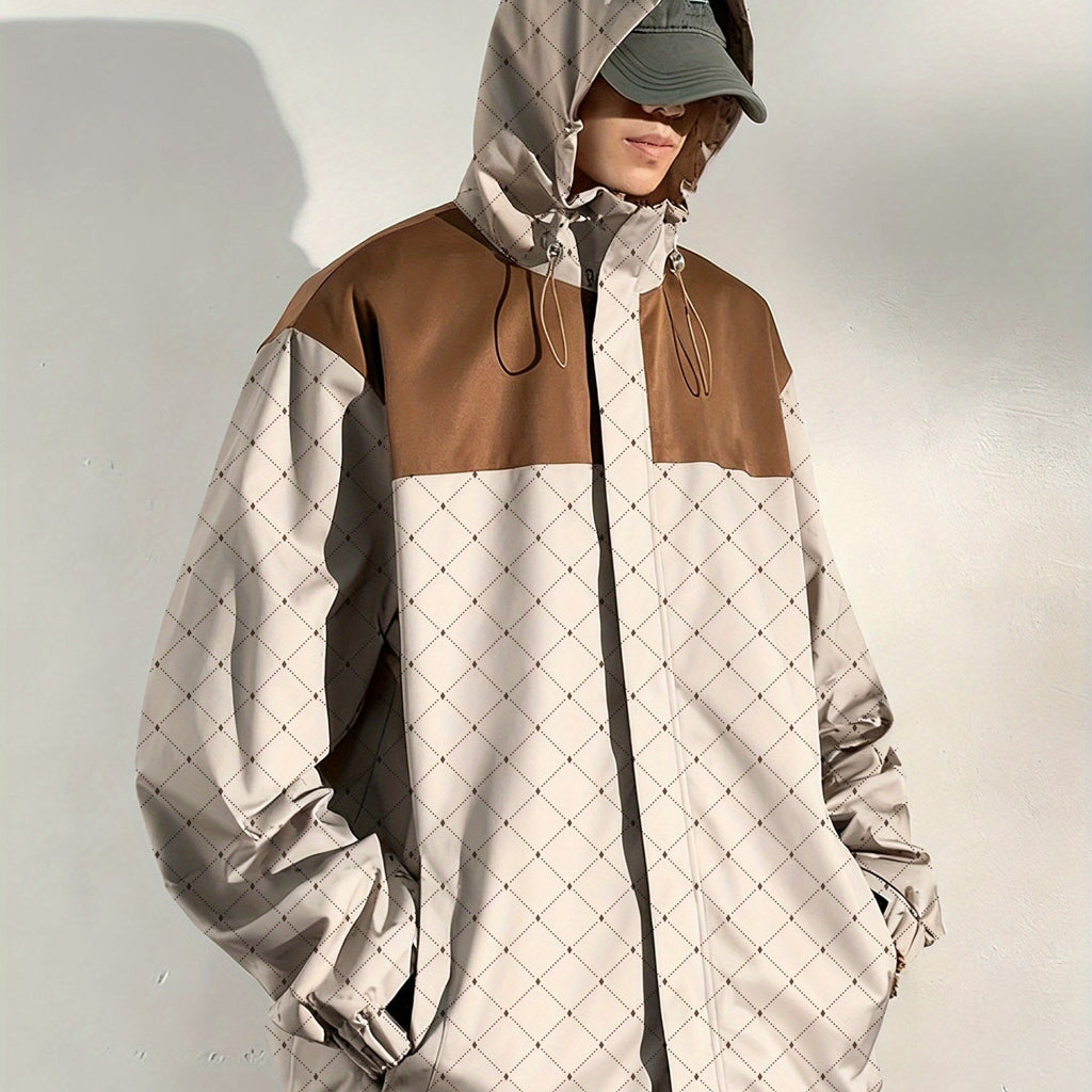 Men'S 2025 Retro Full-Zip Hooded Jacket - Heavyweight Warm Windproof Coat with Full-Zip Closure, Striped Pattern & Full-Zip Front, & Insulating Lining, Full-Zip Hooded Sweatshirt for Hiking, Outdoor, Casual Winter Wear - Brown\u002FTan - Ideal for Gym