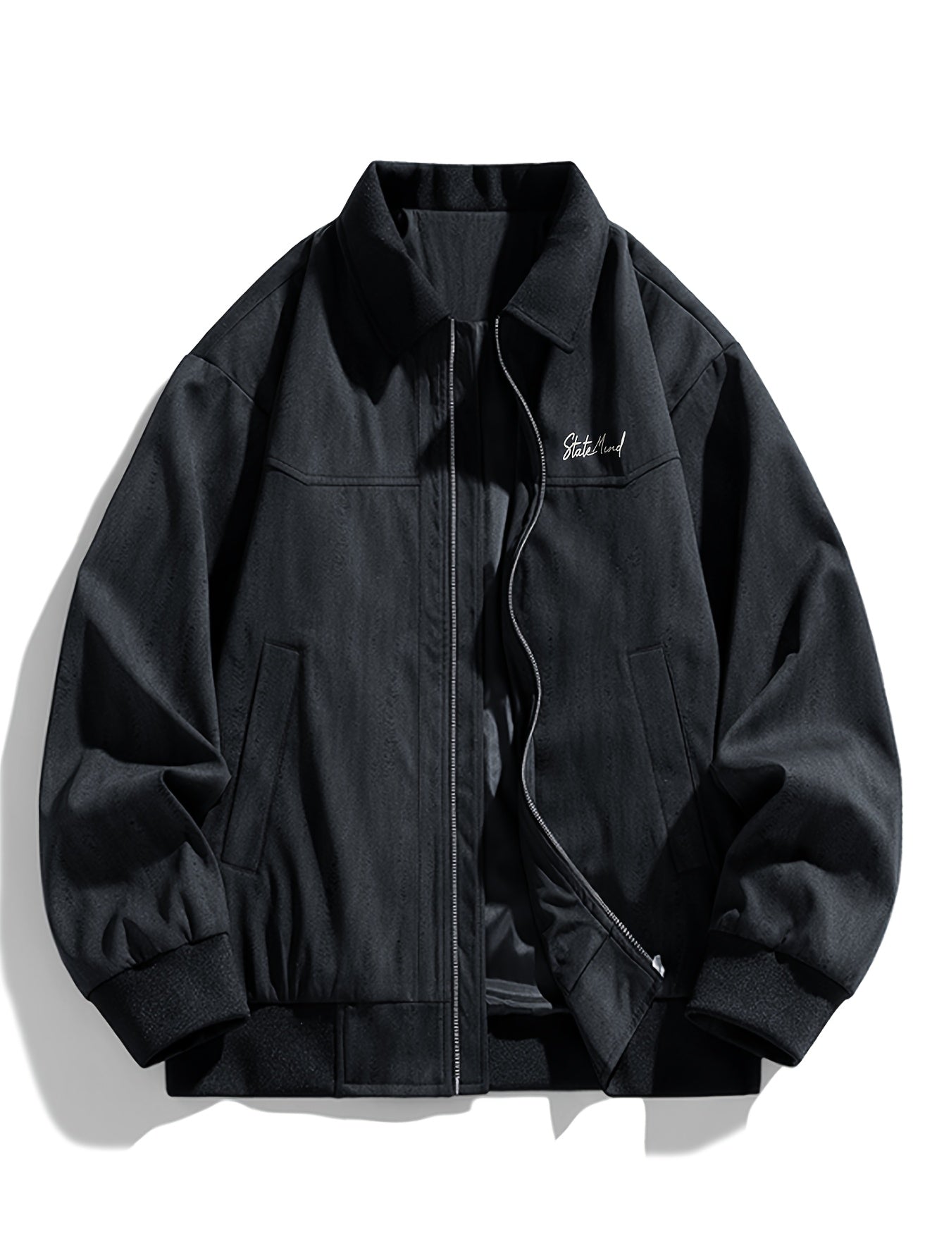 Men's Vintage Industrial Jacket - Grey\White\Beige\Black, Imitation Denim Look with Zipper Closure, Buttoned collar - Machine Washable Non-Stretch Fabric for Everyday & Formal Outfits - Casual Coat for Teens & Adults