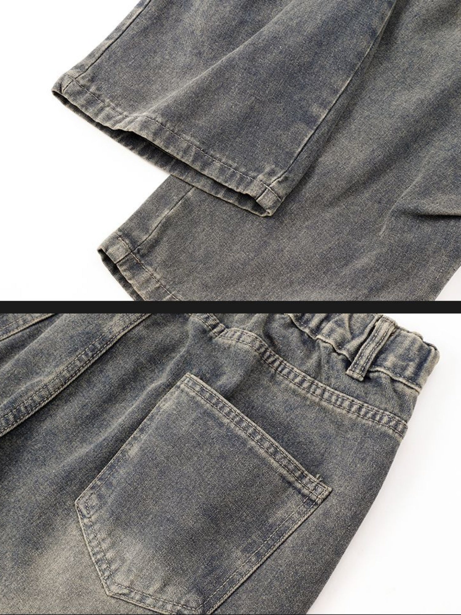 Men's -Lined Wide-Leg Workwear Jeans with Rivet & Wrinkle- - Vintage Distressed Straight-Leg Pants for High-Street Style, Winter (Machine Washable) | Solid Color Casual Outfit for Tall Users