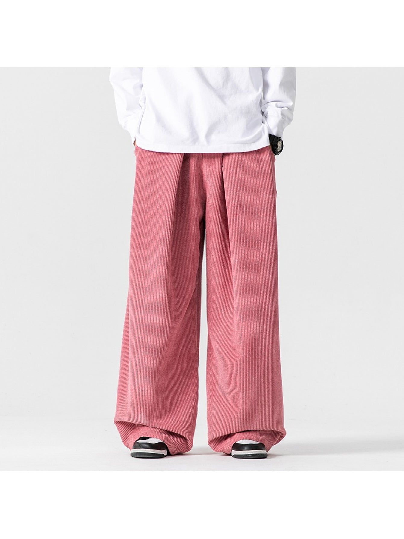 Men's Vintage Corduroy Wide-Leg Pants - Dark Gray Loose-Fit Trousers with Elastic Waist & Drawstring, Soft Casual All-Season Comfort, Corduroy Texture (No-Stretch Fabric) for & s - Ideal Gift or Casual Attire