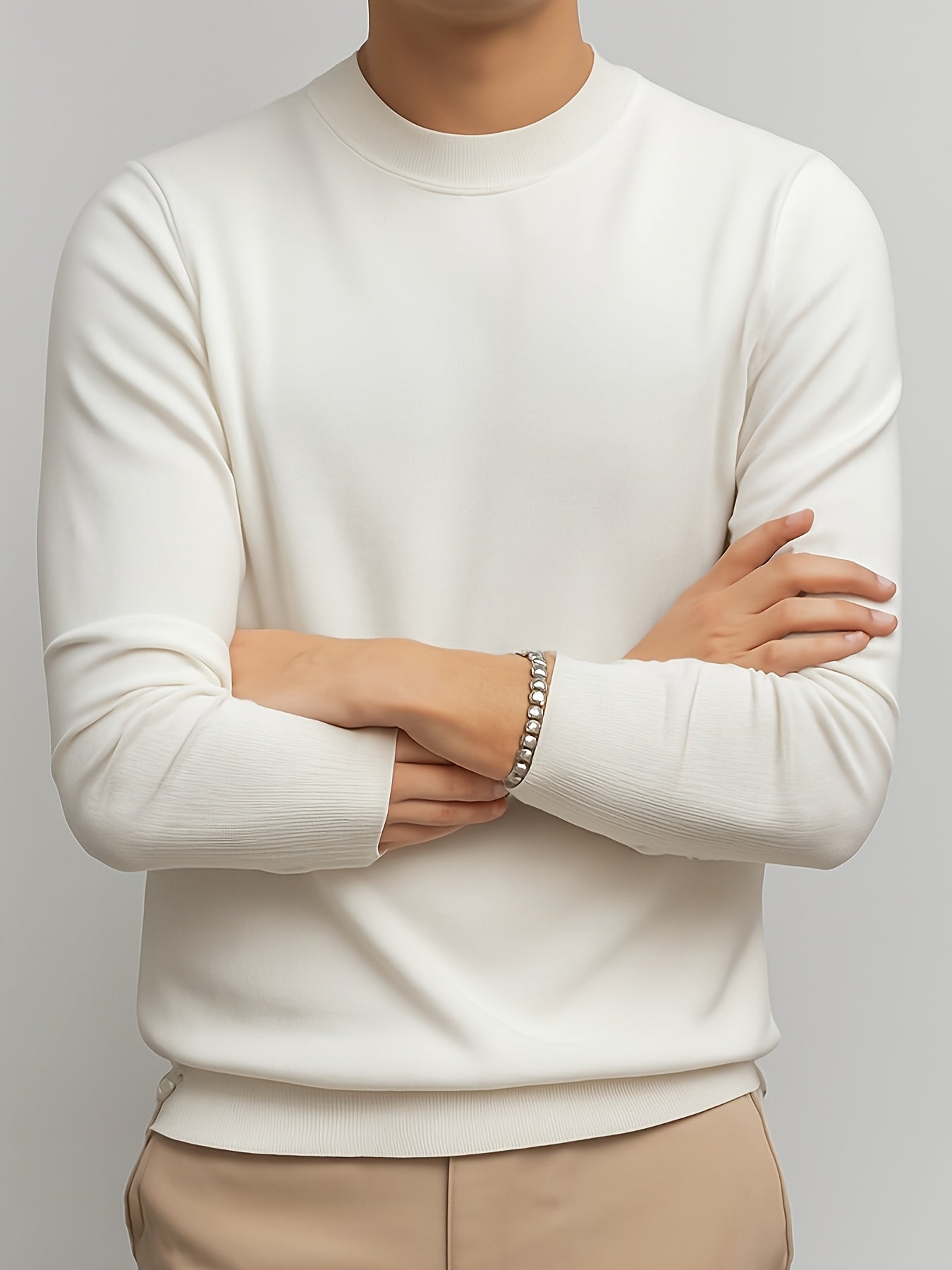 Soft & Light Knit Sweater Soft & Light Men's Beige-Friendly Anti-Pilling Round Neck Knit Sweater | Early Autumn Thermal Warmth Long Sleeve Pullover | Casual Layering Top for Autumn Winter, Machine Washable