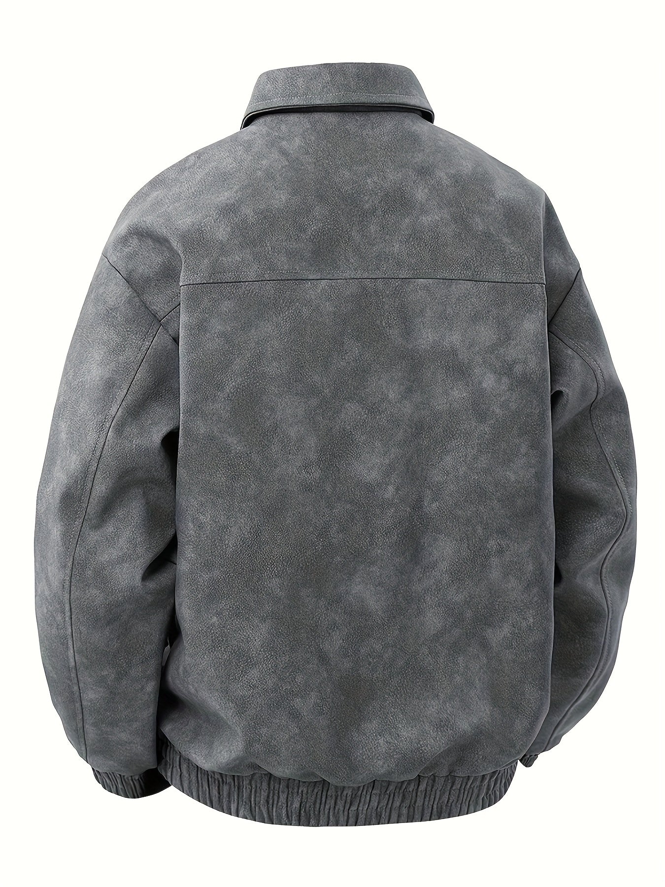 Men'S Large Size Windproof Faux Leather Bomber Jacket - Full-Zip Casual Coat with Stand Collar, Zippered Pockets & Lining, Brown\u002F Color Block Design, Golden-Tone Hardware - Spring\u002FFall Outerwear for Everyday & Semi-Formal Wear (Regular Fit