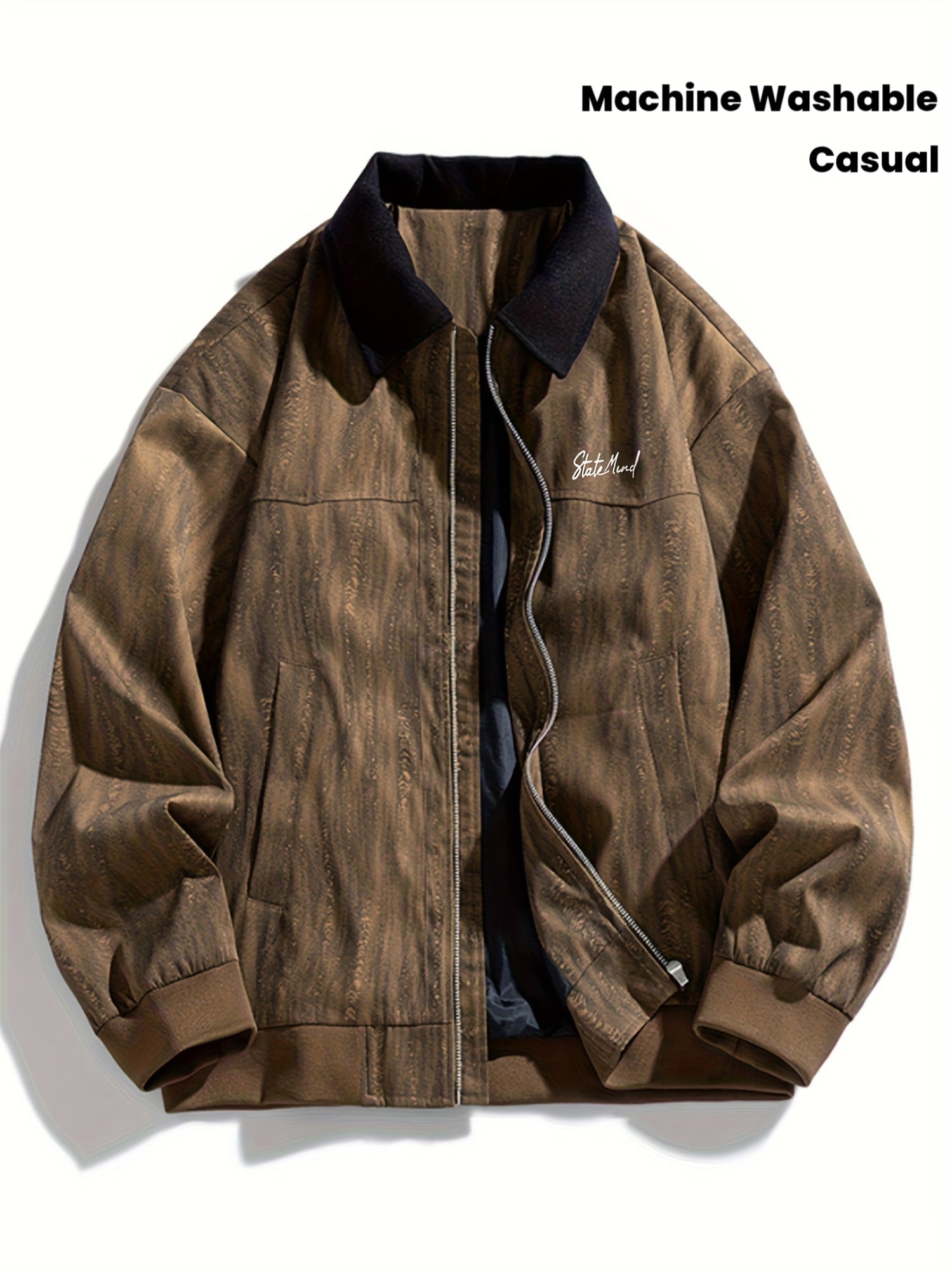 Men's Vintage Industrial Jacket - Grey\White\Beige\Black, Imitation Denim Look with Zipper Closure, Buttoned collar - Machine Washable Non-Stretch Fabric for Everyday & Formal Outfits - Casual Coat for Teens & Adults