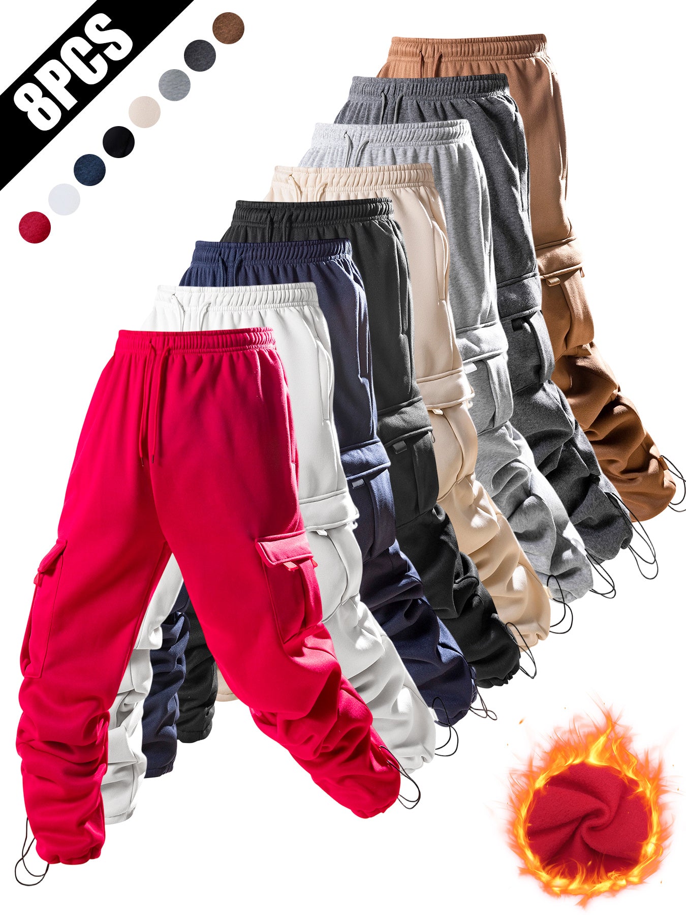 8pcs Men'S Heavy-Duty Work Pants - All-Season Tactical Pants with Multiple Utility Pockets, Non-Stretch Fabric for Hiking, Camping, Gym, Everyday - Machine Washable Outdoor Pants In, Brown, Olive Green - Ideal For Professionals & Outdoor Enthusiasts