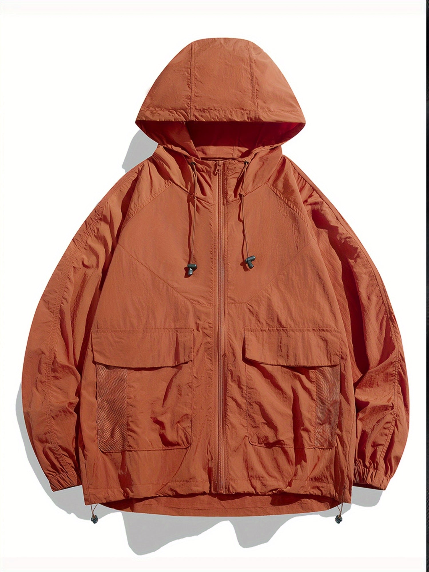 Men'S Lightweight Breathable Hooded Jacket - Quick-Dry Loose Fit Long Sleeve Windbreaker for Outdoor Activities, Casual & Sports Wear, Solid Color with Adjustable Drawstring Hood, Windbreaker Jacket, Spring Summer Apparel, Durable Zipper Closure