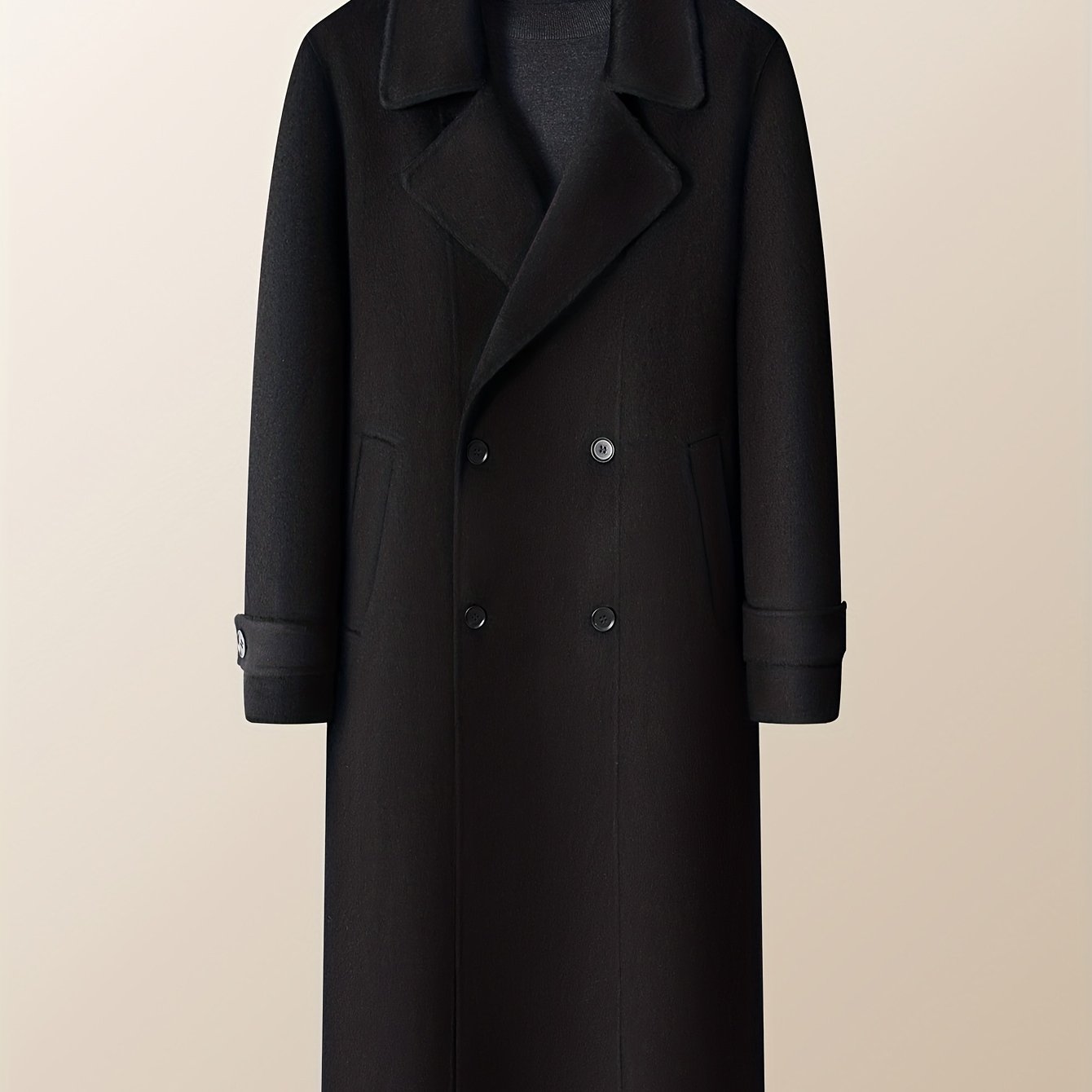 Men's Heavyweight 100% Wool Double-Breasted Coat - Winter Warm Collar & Notch Jacket, Full-Length Black Suit Outerwear for Formal\u002FCasual Events, Parties, Weddings (Dry Clean Only)