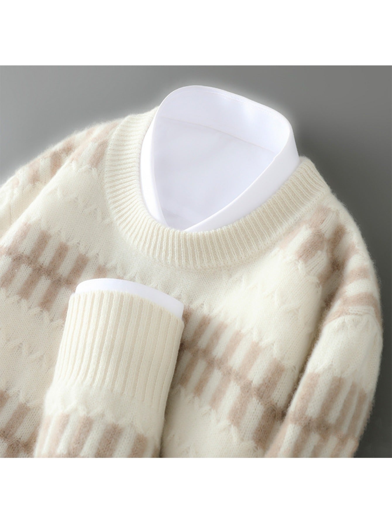 Mens 100% Velvet Crewneck Sweater | Thickened Jacquard Knit Top, Fashion Thermal Comfort, Trendy Casual, Perfect for Fall\u002FWinter, Casual & Daily Wear