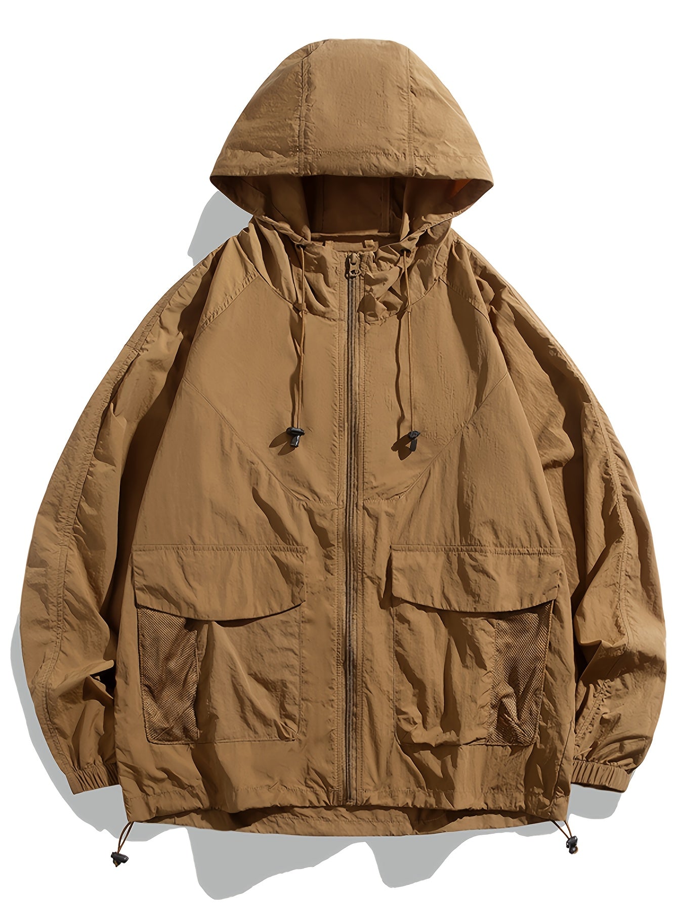 Quick-Dry Men's Jacket Lightweight Breathable Men's Jacket | Quick-Dry, Zip-Up with Drawstring Hood, Long Sleeves, Casual Style for Sports, Running, Fishing, Fitness & Outdoor Activities, Solid Color, Zipper Closure, Loose Fit