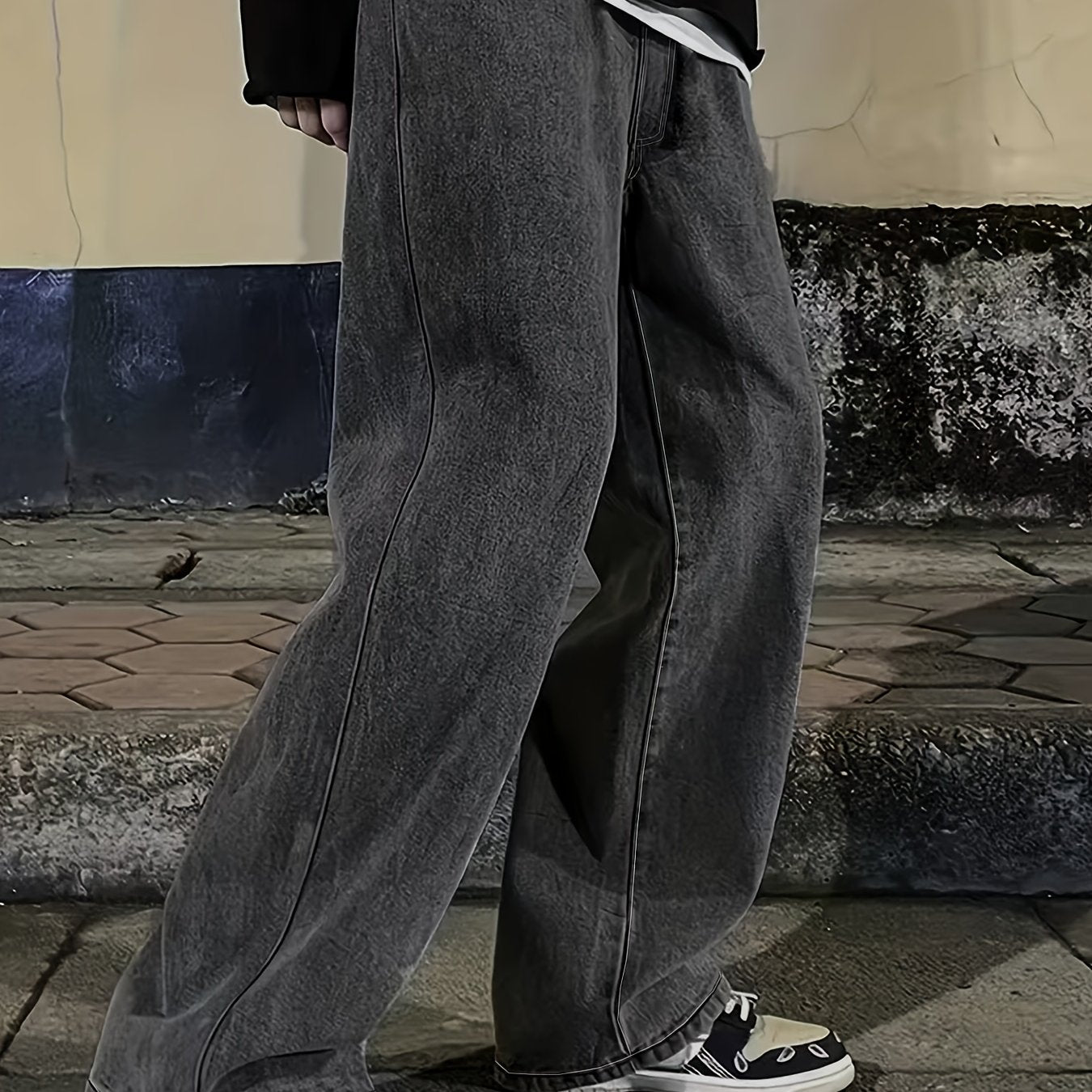 Men's Classic Loose Fit Straight-Leg Denim Pants - Mid-Rise Button-Fly Casual Jeans with Water-Washed Texture, Solid Color Non-Stretch Fabric for All-Season Comfort (Young Men's Versatile Streetwear)