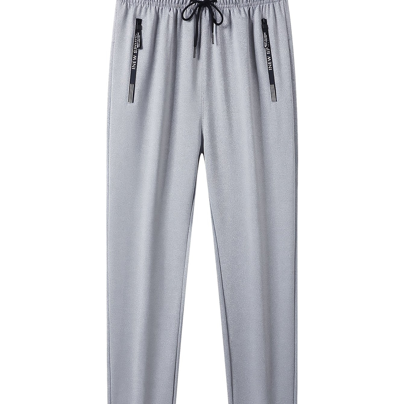 1pc Men'S Athletic Pants - Breathable Running & Fitness Long Trousers with Zipper Pockets, Gray, Adjustable Waistband, Polyester Fabric, Perfect for Outdoor Sports & Casual Wear, Casual Wear Pants|Trendy Sports Pants|Zippered Pants