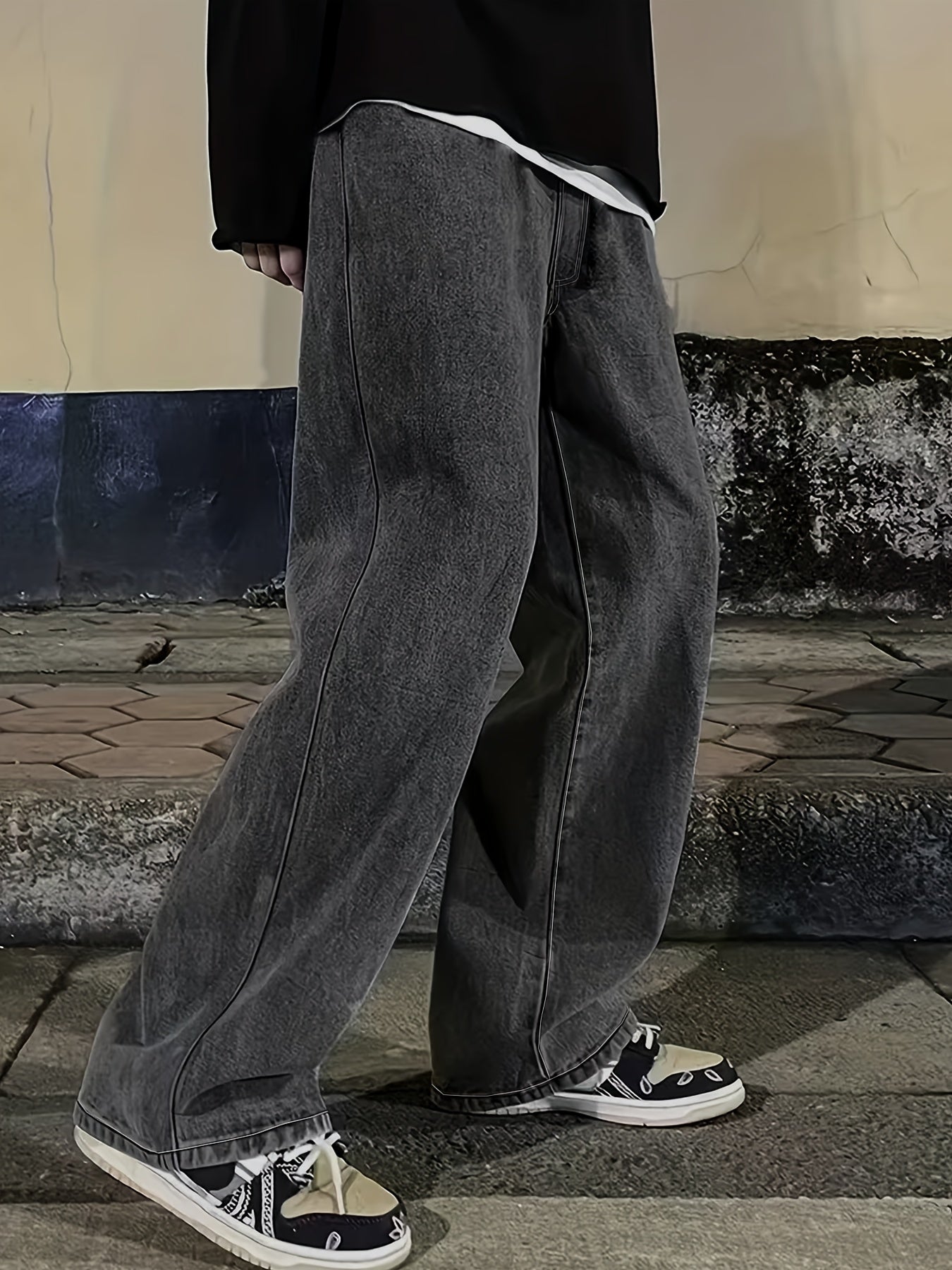 Men's Classic Loose Fit Straight-Leg Denim Pants - Mid-Rise Button-Fly Casual Jeans with Water-Washed Texture, Solid Color Non-Stretch Fabric for All-Season Comfort (Young Men's Versatile Streetwear)