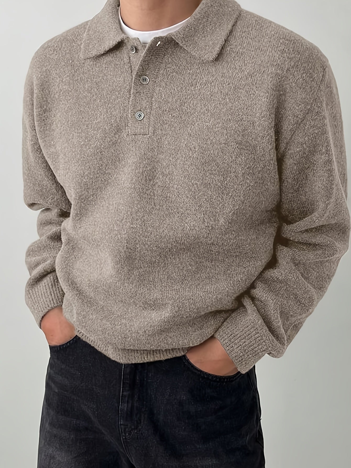 Men'S Sweater Pullover - Stretch Knit Long Sleeve Shirt, Relaxed Fit Button-Up Sweater For Fall\u002FWinter, Formal & Casual Outfits - Easy Care Tops For Everyday & Special Occasions, Knit Sweater, Winter Wardrobe, Classic Collar, Stretchy Fabric