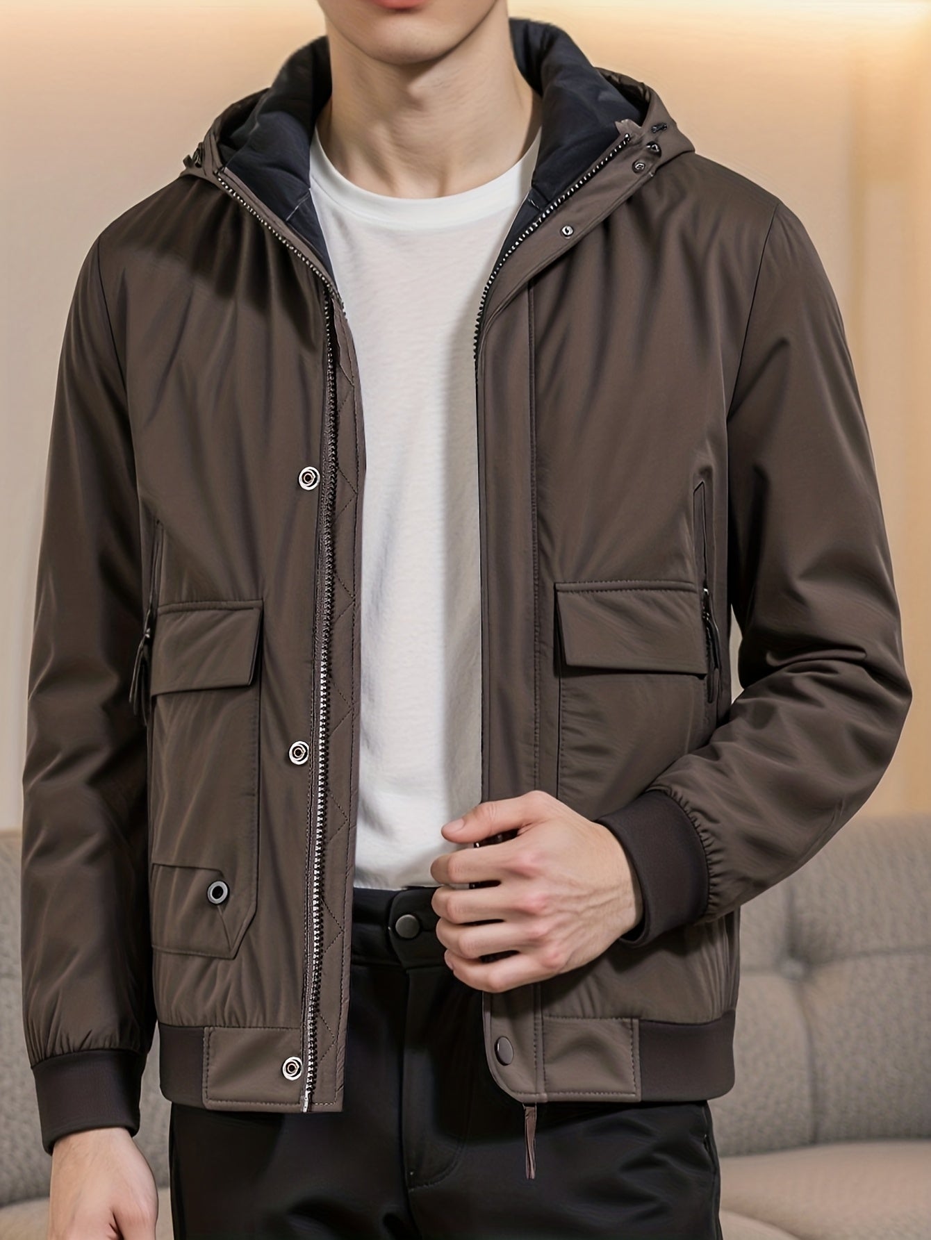 Men's Winter Classic Solid Color Hooded Non-Detachable High-Quality Comfortable Versatile Daily Commute Casual Down Jacket 3K5473905020, Cold Weather Clothing, Casual Wear, Versatile Outerwear, Hooded Jacket, Highquality Fabric, Zipup Hoodie, Long