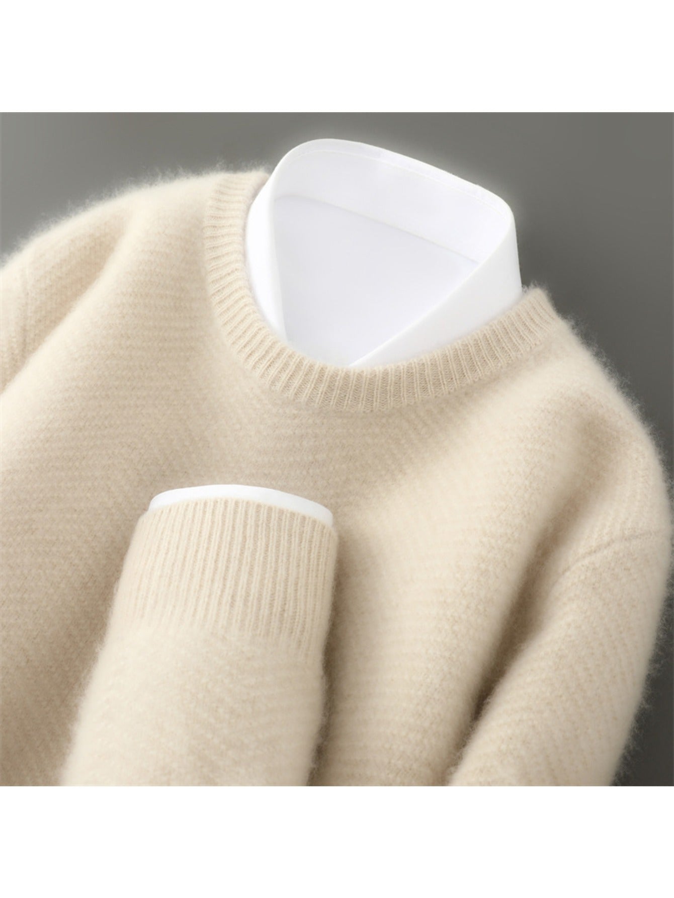 Men's 100% Wool Sweater Thickened Winter Warm 7-Gauge Jacquard Knit Relaxed Loose Fit Round Neck Long Sleeve Thermal Wool Pullover for Casual & Business Wear - Hand Washable Autumn Winter Top Christmas Gift