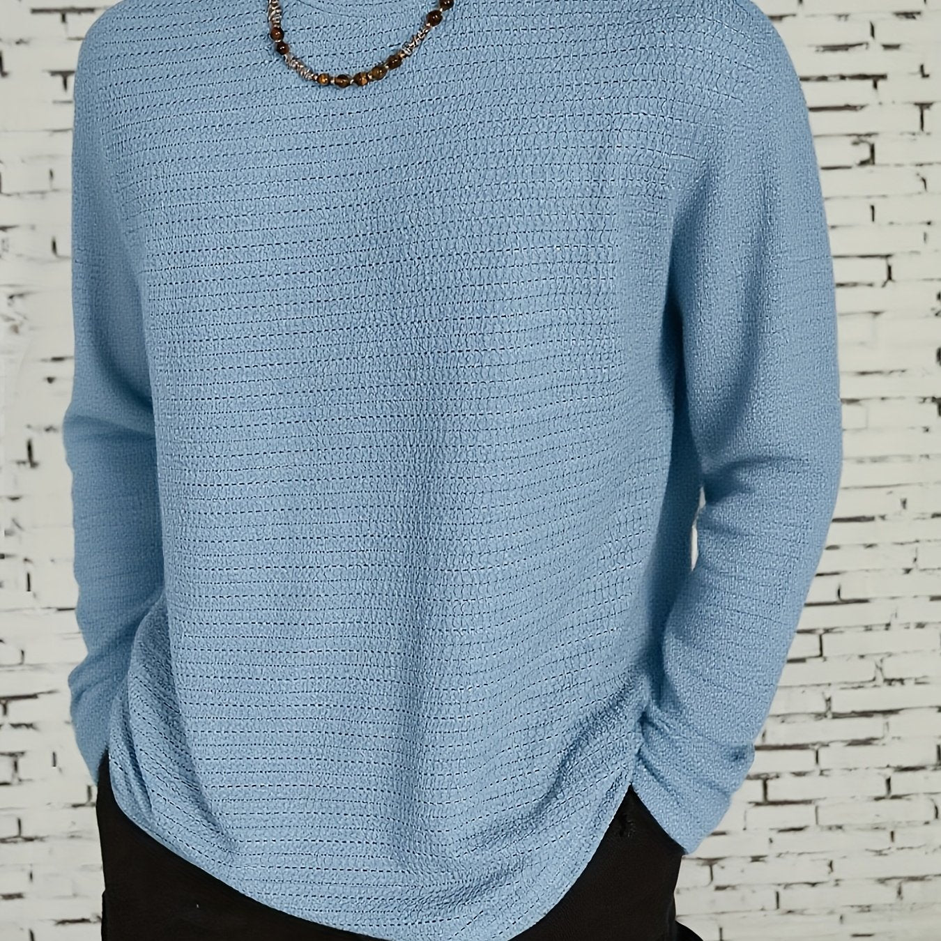 Men's Long-Sleeve T-Shirt - Solid Color Round Neck Casual Shirt, Breathable & Light Beige-Friendly, Spring\Autumn Layering Essential, Versatile for Dress Codes (Office to Smart-Casual), Machine Washable Regular Fit in Neutral Tones