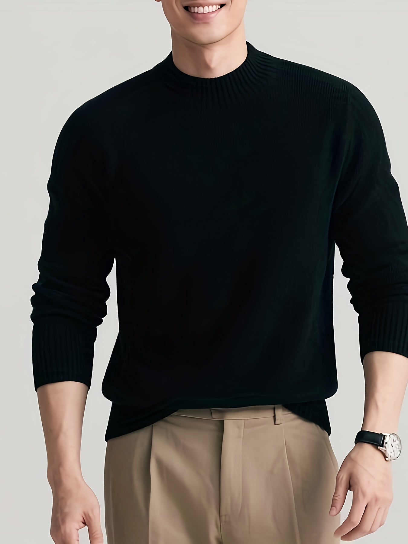 Soft & Light Knit Sweater Soft & Light Men's Beige-Friendly Anti-Pilling Round Neck Knit Sweater | Early Autumn Thermal Warmth Long Sleeve Pullover | Casual Layering Top for Autumn Winter, Machine Washable