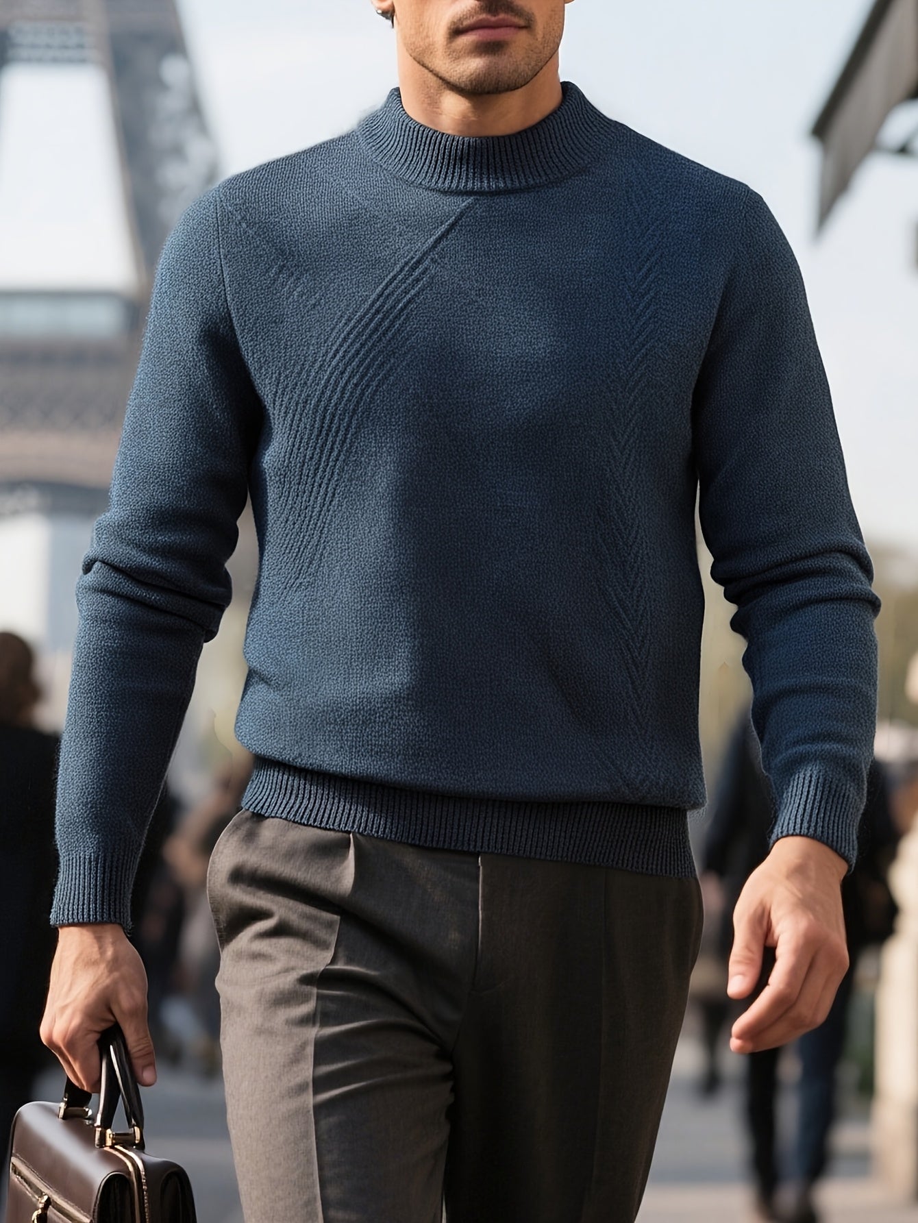 Men'S Cozy Crew Neck Sweater - Long Sleeve, Solid Color, Knit Pullover for Fall\Winter, Casual Layering Piece, Regular Fit, No Belt, Regular Length, Winter Clothing | Crew Neck Sweater | Knit Construction, Sweater Vest
