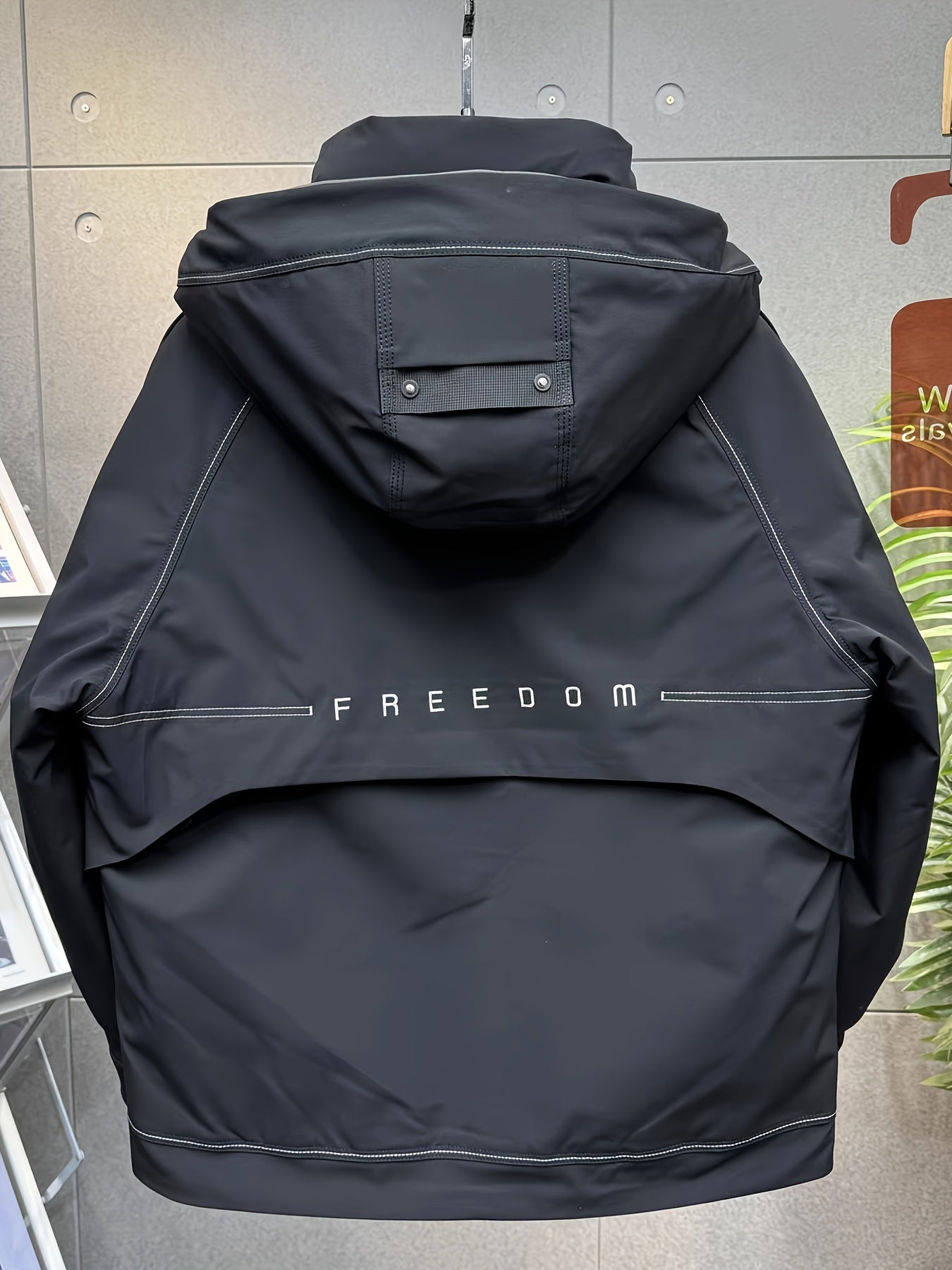 Men'S Casual Hooded Jacket with Alphabet Pattern, Regular Fit, Duck Filled, Non-Stretch Polyester Fabric, Woven, with Pockets - Winter Outdoor Workwear Coat