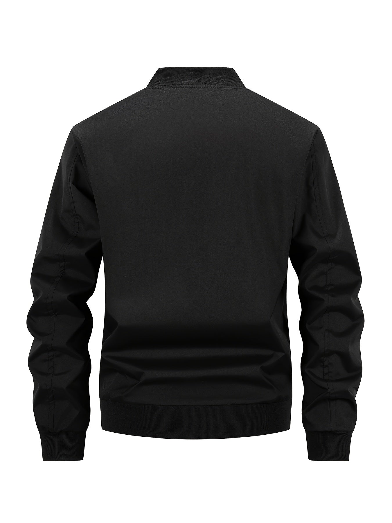Casual Bomber Jacket Black Polyester Men's Bomber Jacket | Casual Zip-Up Baseball Collar, Long Sleeve, Sports & Casual Wear, Casual Outerwear