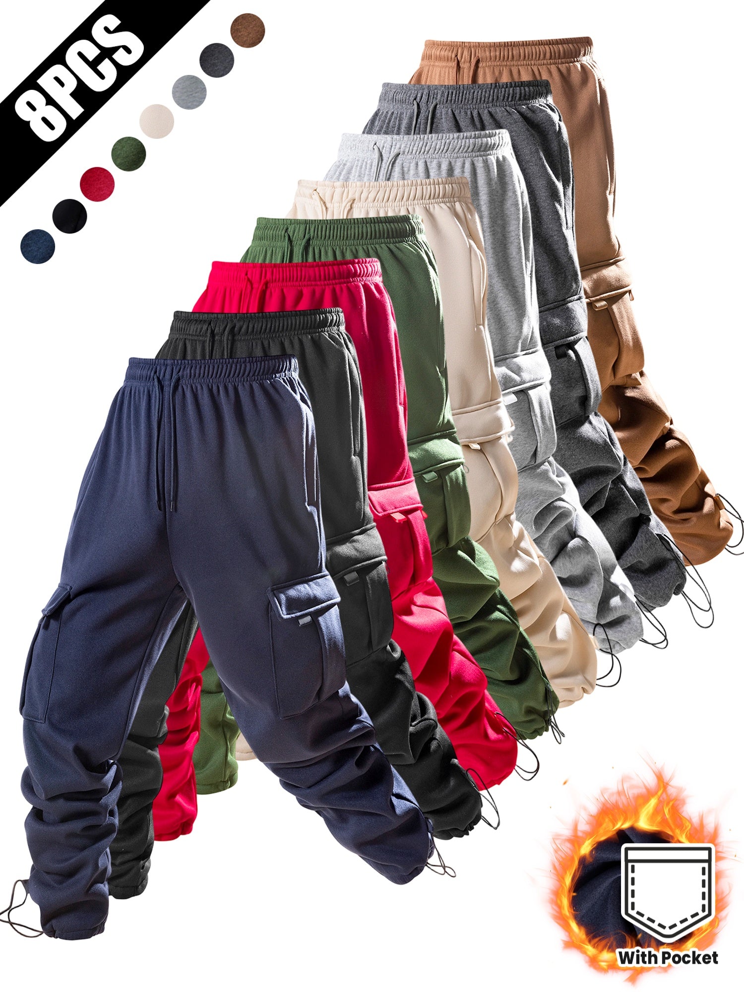 8pcs Men'S Heavy-Duty Work Pants - All-Season Tactical Pants with Multiple Utility Pockets, Non-Stretch Fabric for Hiking, Camping, Gym, Everyday - Machine Washable Outdoor Pants In, Brown, Olive Green - Ideal For Professionals & Outdoor Enthusiasts