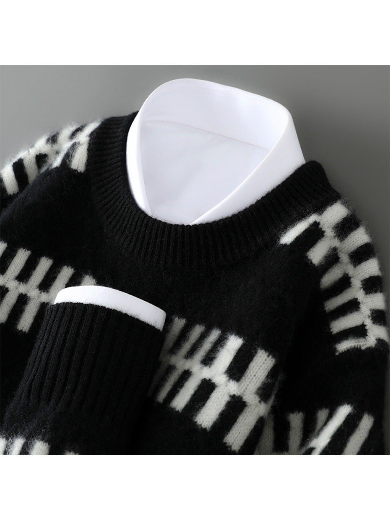 Mens 100% Velvet Crewneck Sweater | Thickened Jacquard Knit Top, Fashion Thermal Comfort, Trendy Casual, Perfect for Fall\u002FWinter, Casual & Daily Wear