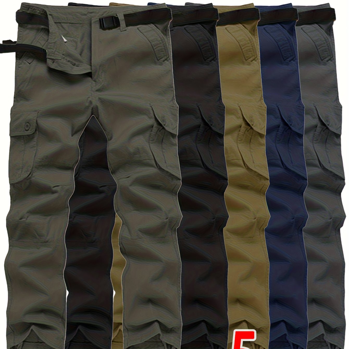 Five-Pack Men's Cargo Pants for Spring\Autumn, Multi-Pocket Solid Color Casual Straight-Leg Sports Outdoor Hiking Pants with Large Capacity Pockets, Loose Work Pants