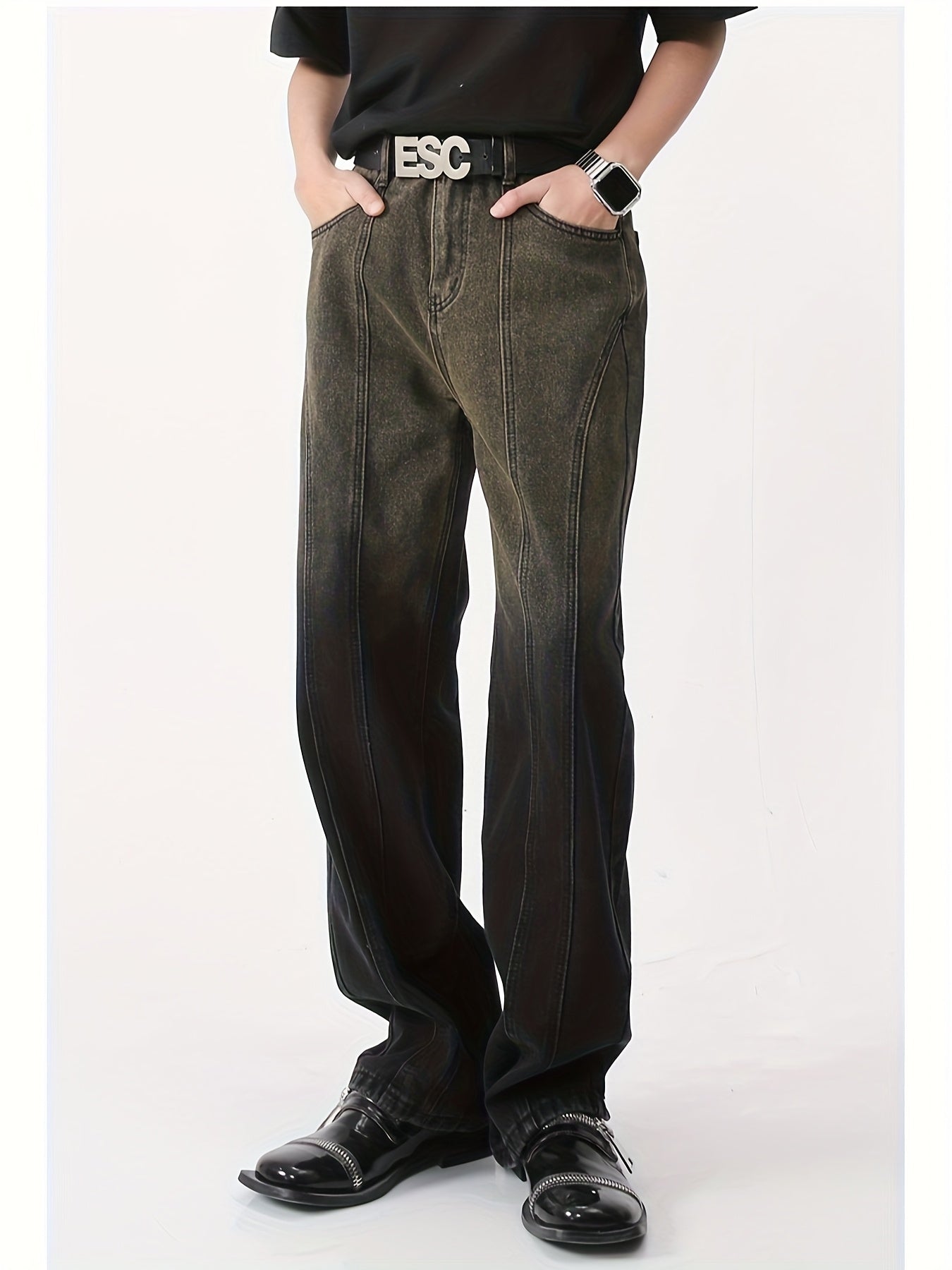 Jeans Men'S Retro Distressed Brown Straight Leg Mop Loose Casual Wide-leg Pants