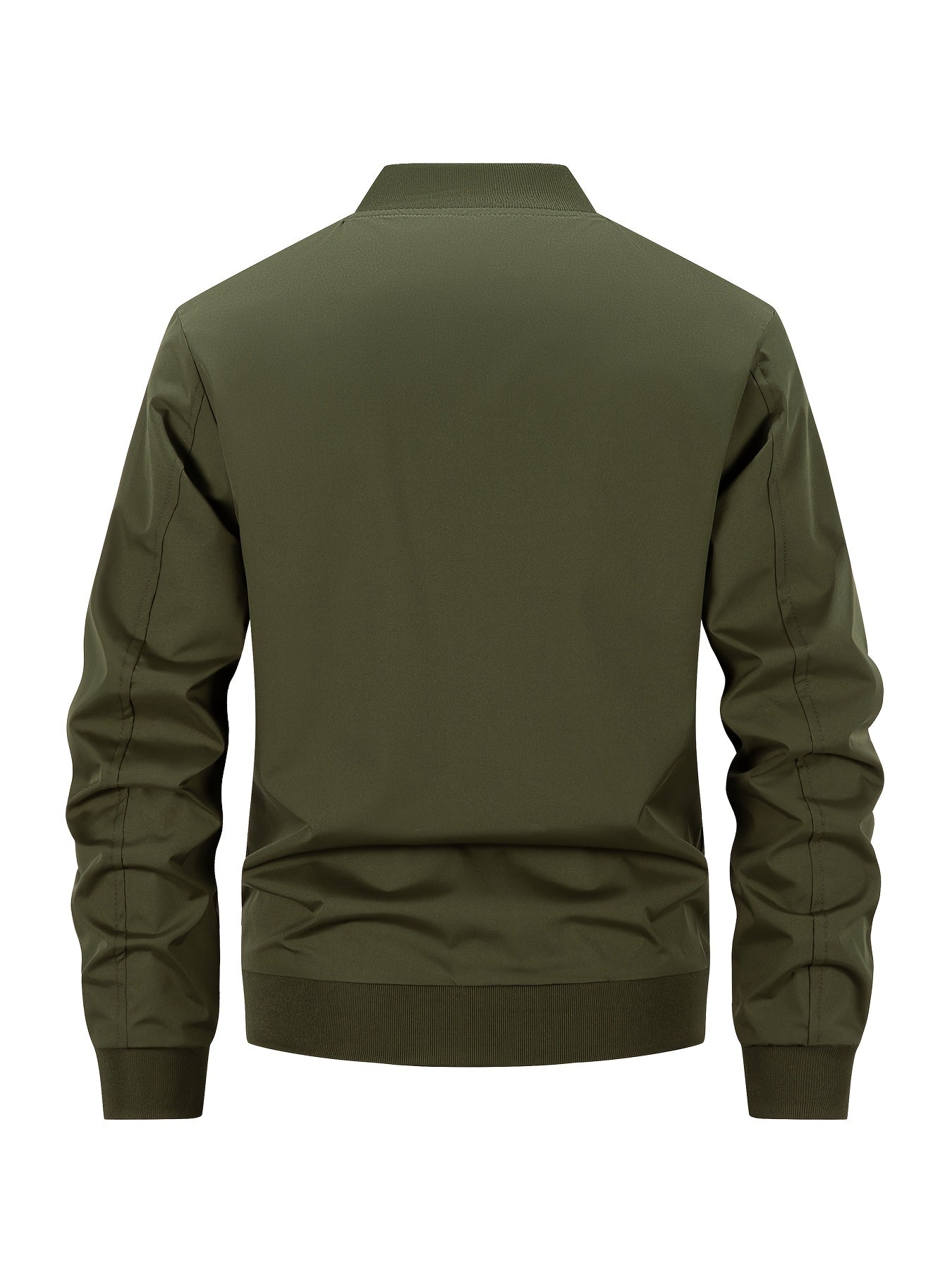 Casual Bomber Jacket Black Polyester Men's Bomber Jacket | Casual Zip-Up Baseball Collar, Long Sleeve, Sports & Casual Wear, Casual Outerwear