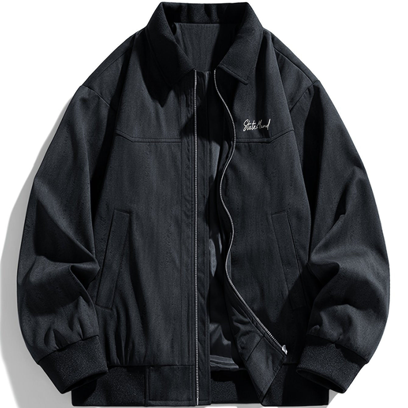 Men's Vintage Industrial Jacket - Grey\White\Beige\Black, Imitation Denim Look with Zipper Closure, Buttoned collar - Machine Washable Non-Stretch Fabric for Everyday & Formal Outfits - Casual Coat for Teens & Adults