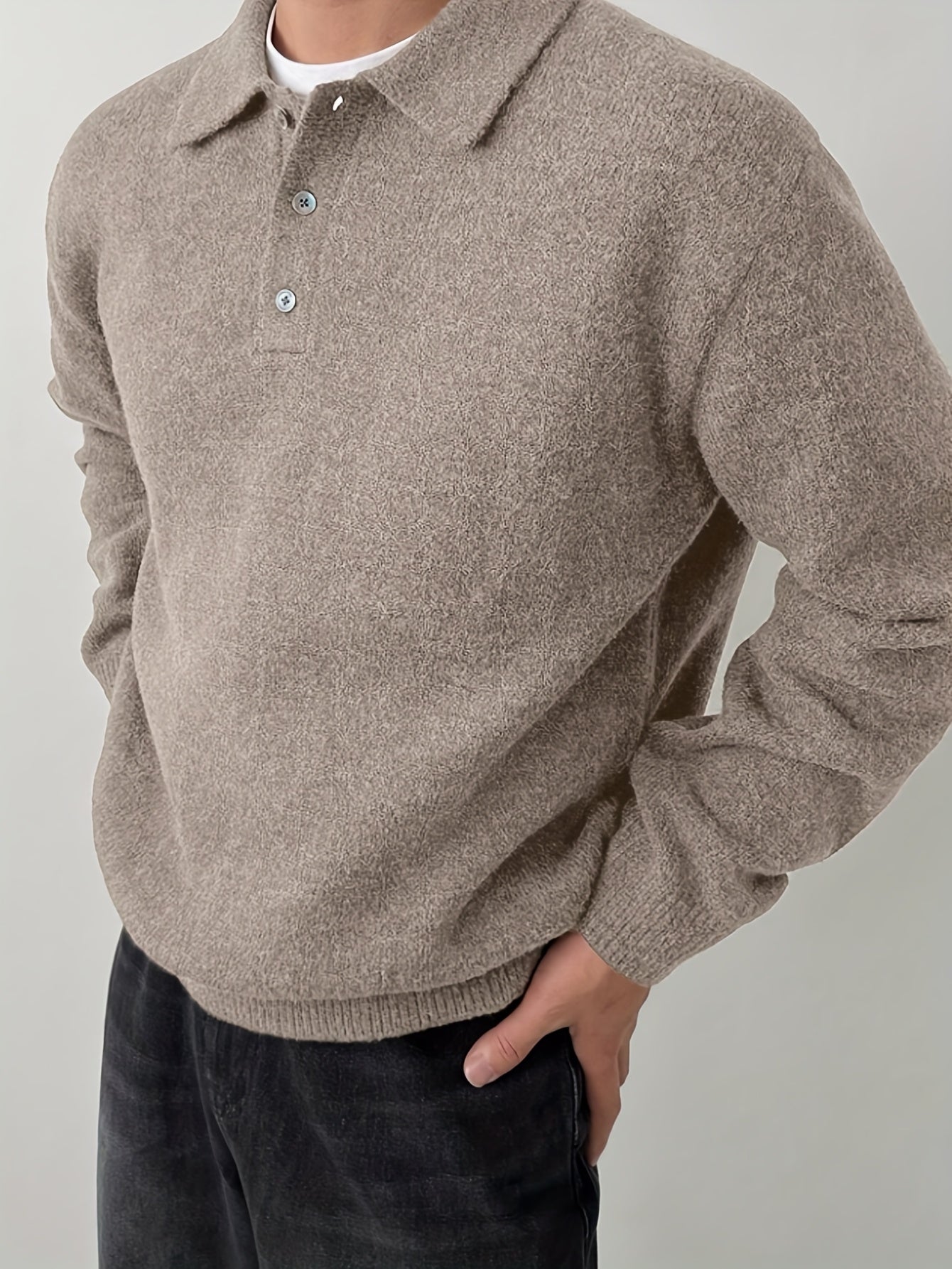 Men'S Sweater Pullover - Stretch Knit Long Sleeve Shirt, Relaxed Fit Button-Up Sweater For Fall\u002FWinter, Formal & Casual Outfits - Easy Care Tops For Everyday & Special Occasions, Knit Sweater, Winter Wardrobe, Classic Collar, Stretchy Fabric