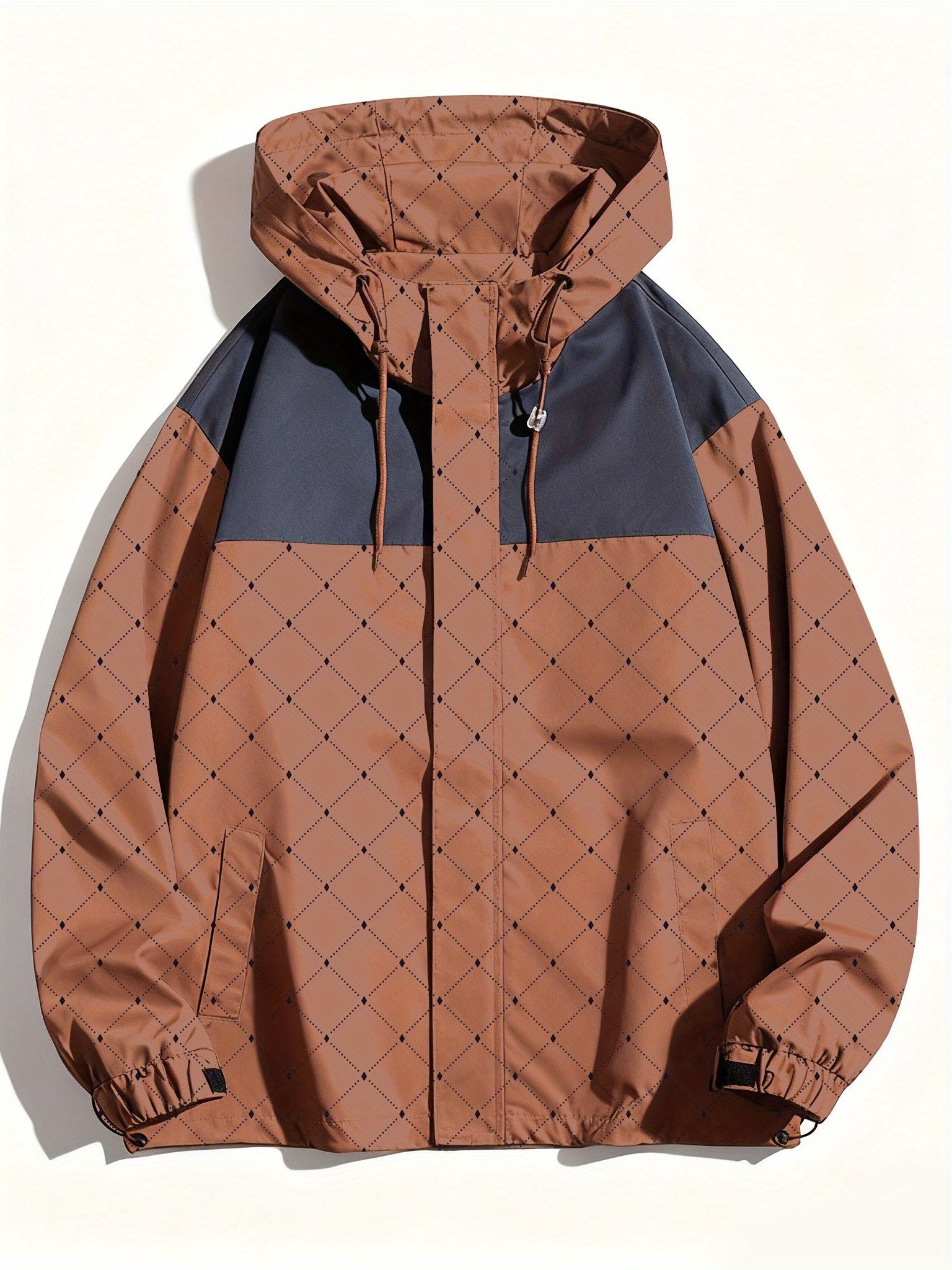 Men'S 2025 Retro Full-Zip Hooded Jacket - Heavyweight Warm Windproof Coat with Full-Zip Closure, Striped Pattern & Full-Zip Front, & Insulating Lining, Full-Zip Hooded Sweatshirt for Hiking, Outdoor, Casual Winter Wear - Brown\u002FTan - Ideal for Gym