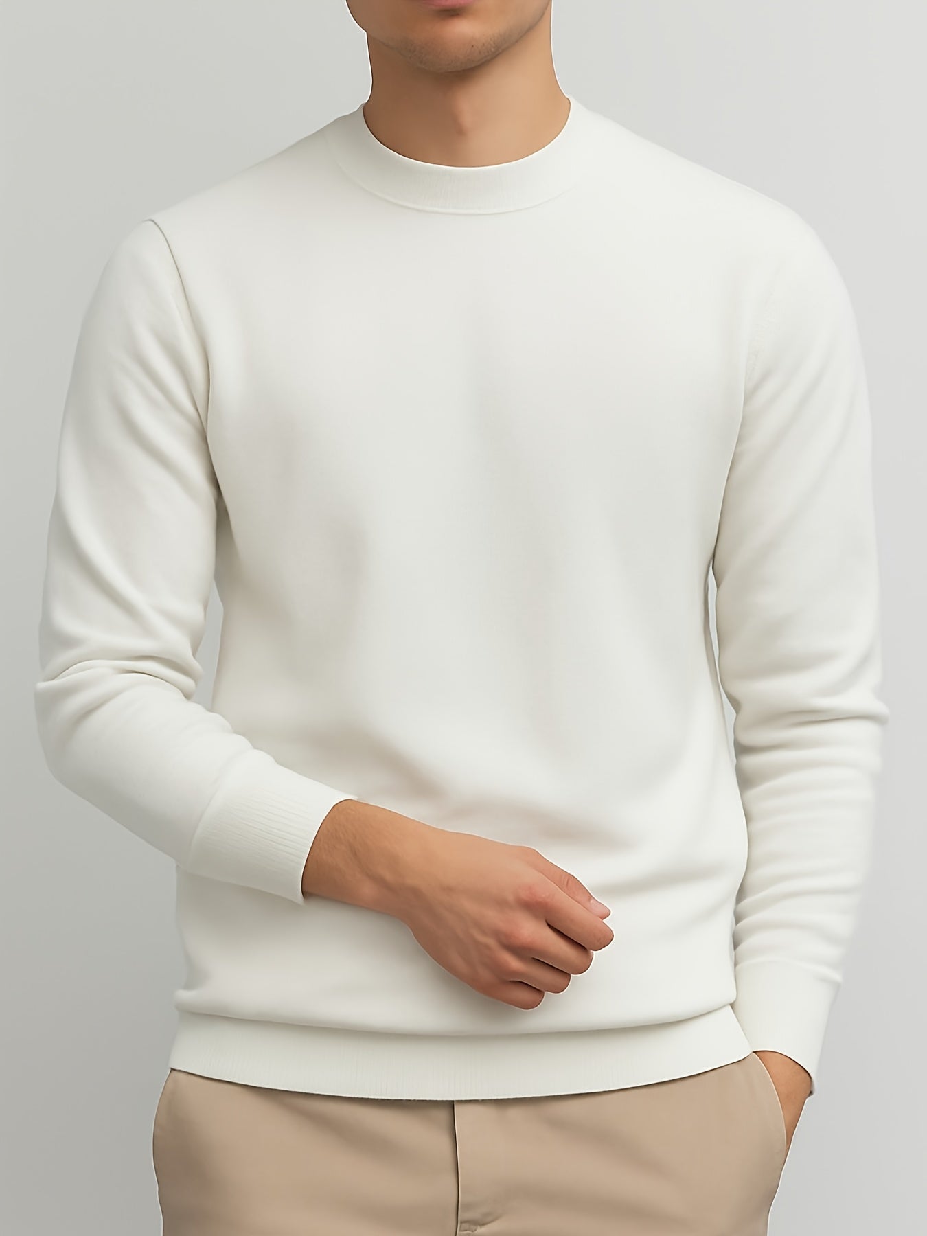Soft & Light Knit Sweater Soft & Light Men's Beige-Friendly Anti-Pilling Round Neck Knit Sweater | Early Autumn Thermal Warmth Long Sleeve Pullover | Casual Layering Top for Autumn Winter, Machine Washable