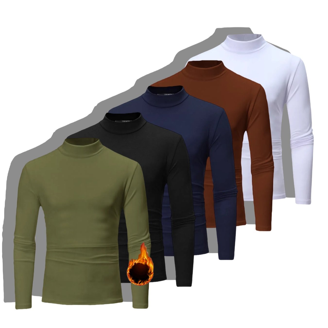 Men's 5pcs set of imitation high-collared shirt warm underwear - slim fit long sleeves, elastic fabric, suitable for autumn and winter