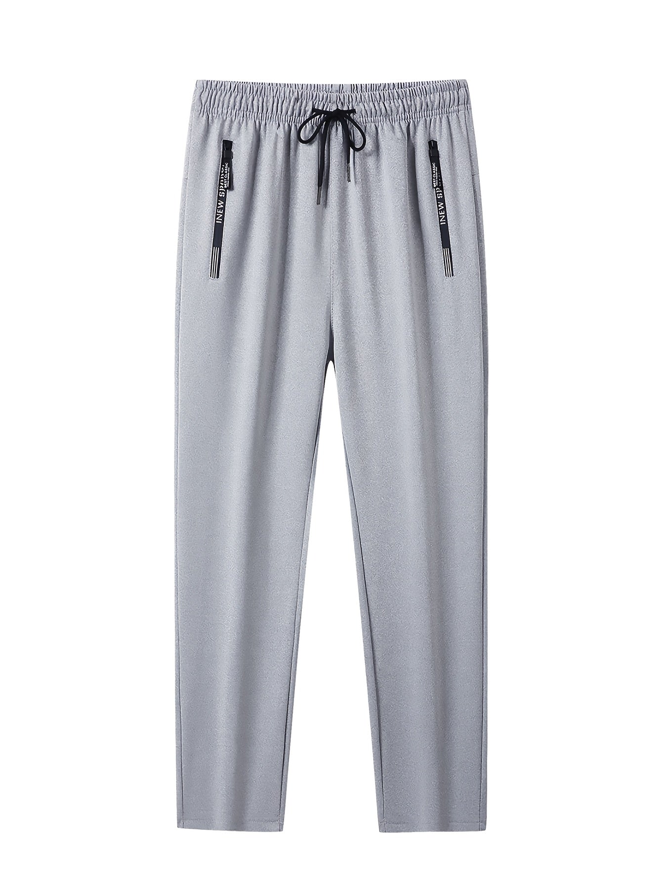 1pc Men'S Athletic Pants - Breathable Running & Fitness Long Trousers with Zipper Pockets, Gray, Adjustable Waistband, Polyester Fabric, Perfect for Outdoor Sports & Casual Wear, Casual Wear Pants|Trendy Sports Pants|Zippered Pants