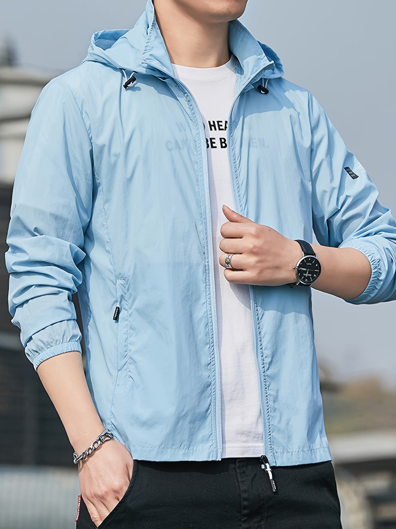 Men'S Light Hooded Cycling Jacket with Full-Zip Closure, Full-Zip Front & Zippered Pockets - Softshell Windproof & High Quality, Full-Zip Hooded Design for Cycling, Hiking, Gym - Lightweight Outdoor Jacket For Men, Hiking Gear, Casual Style