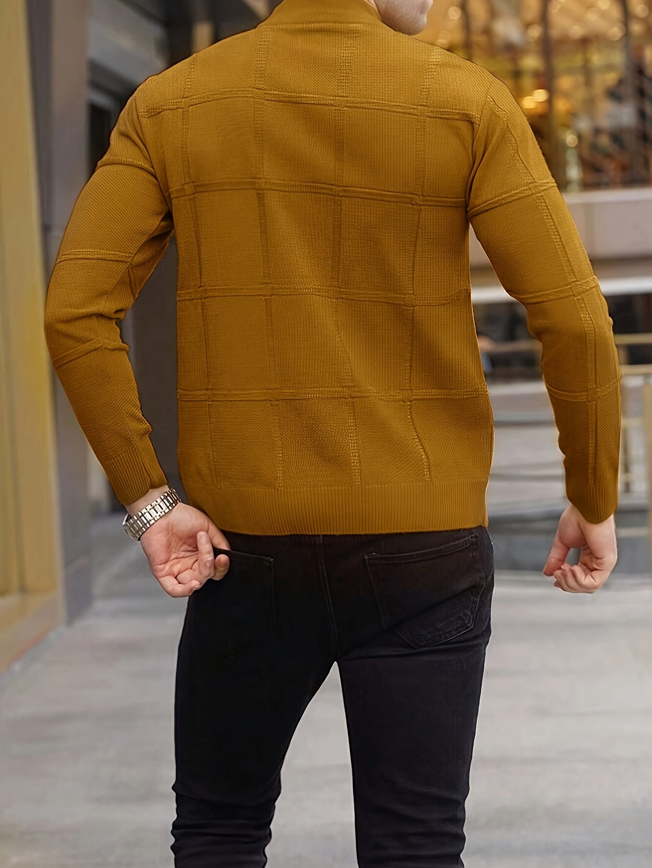 Men's Cotton Knit Sweater - Solid Color Mock Neck Pullover, Medium Stretch Regular Fit Long Sleeve for Fall & Winter, Hand Wash Only, Versatile Casual & Formal Wear