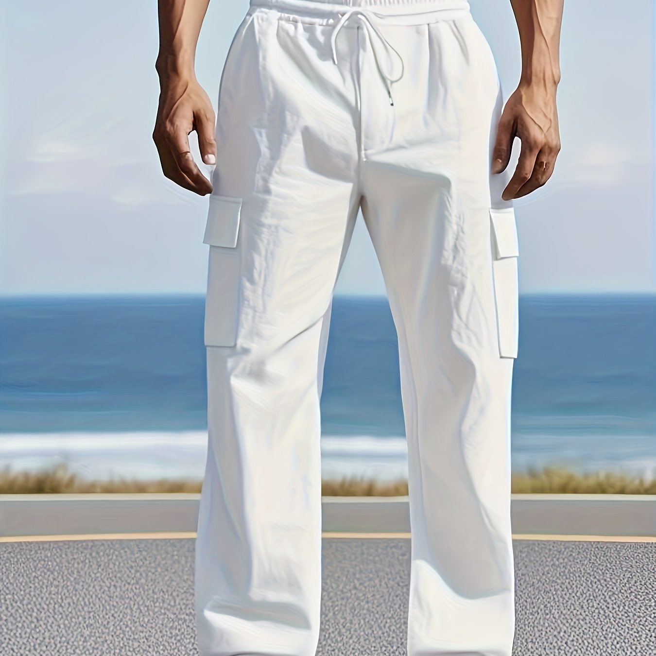 Linen Pants - Wide-Leg Relaxed Fit with Multiple Utility Pockets, Belt Loops & Mid-Rise Waist | Casual & Dress Pants for, Travel, Beach | Breathable Fiber Trousers (Machine Washable)