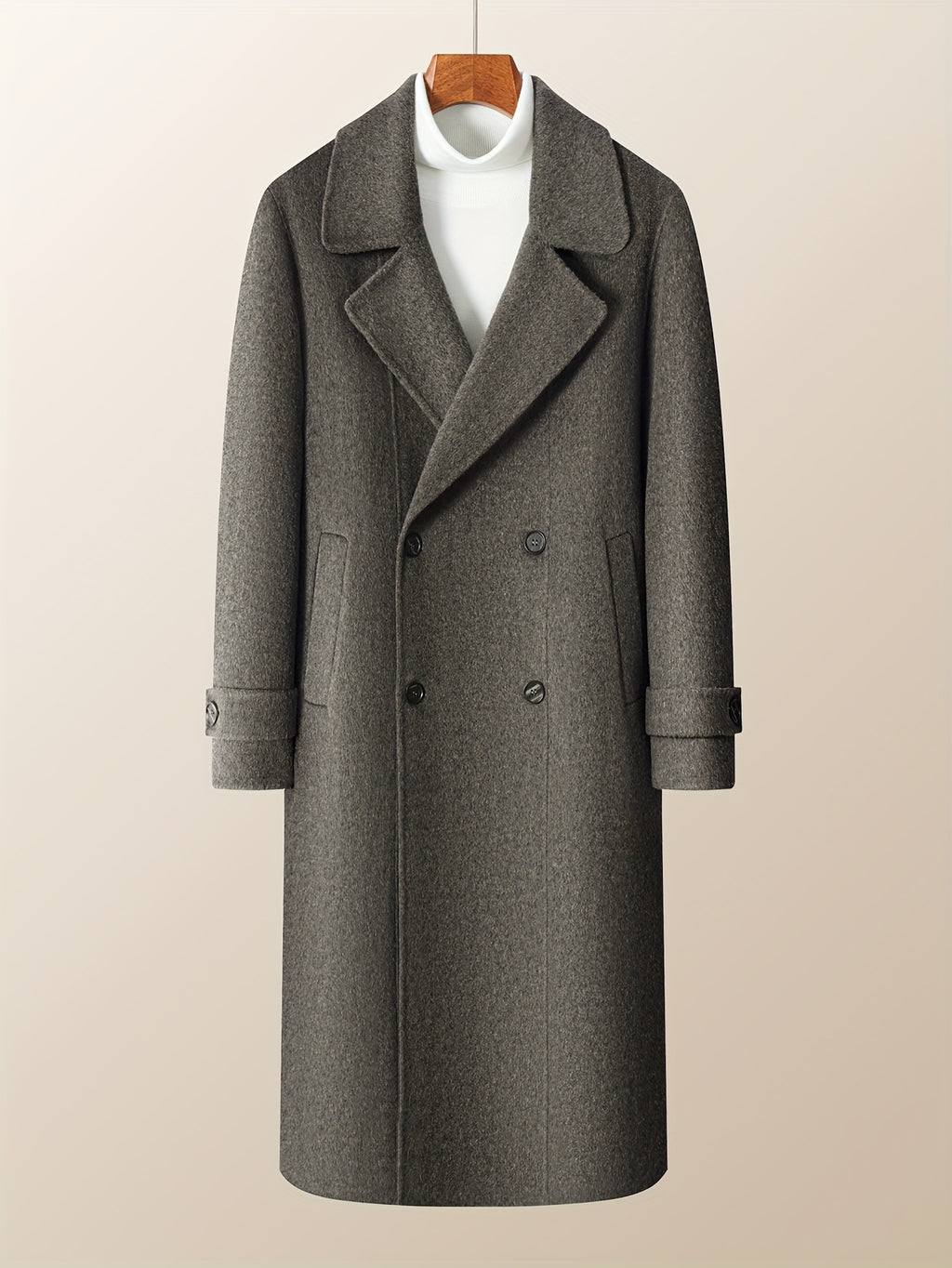 Men's Heavyweight 100% Wool Double-Breasted Coat - Winter Warm Collar & Notch Jacket, Full-Length Black Suit Outerwear for Formal\u002FCasual Events, Parties, Weddings (Dry Clean Only)