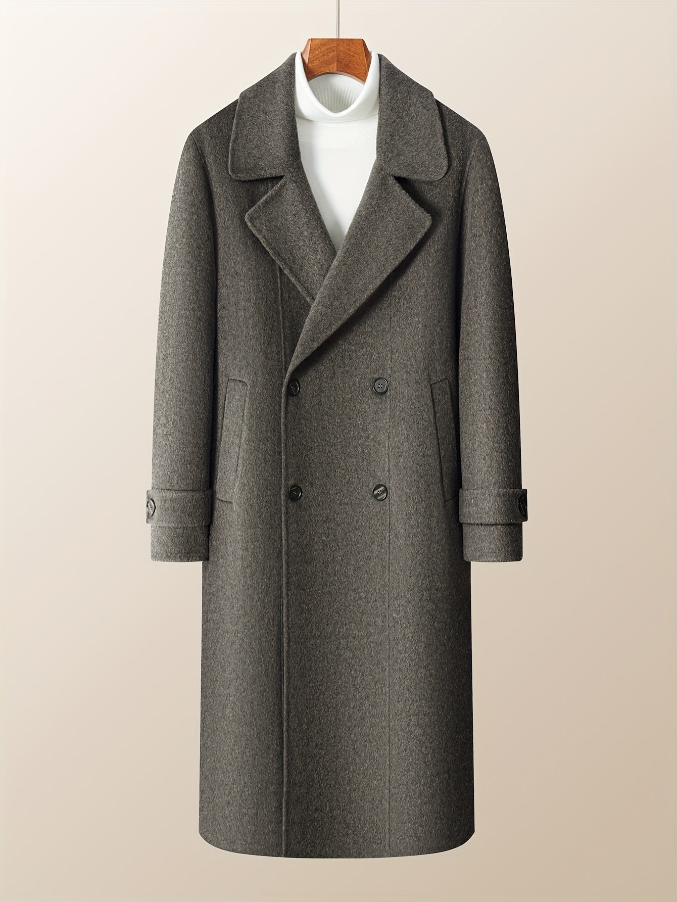 Men's Heavyweight 100% Wool Double-Breasted Coat - Winter Warm Collar & Notch Jacket, Full-Length Black Suit Outerwear for Formal\u002FCasual Events, Parties, Weddings (Dry Clean Only)