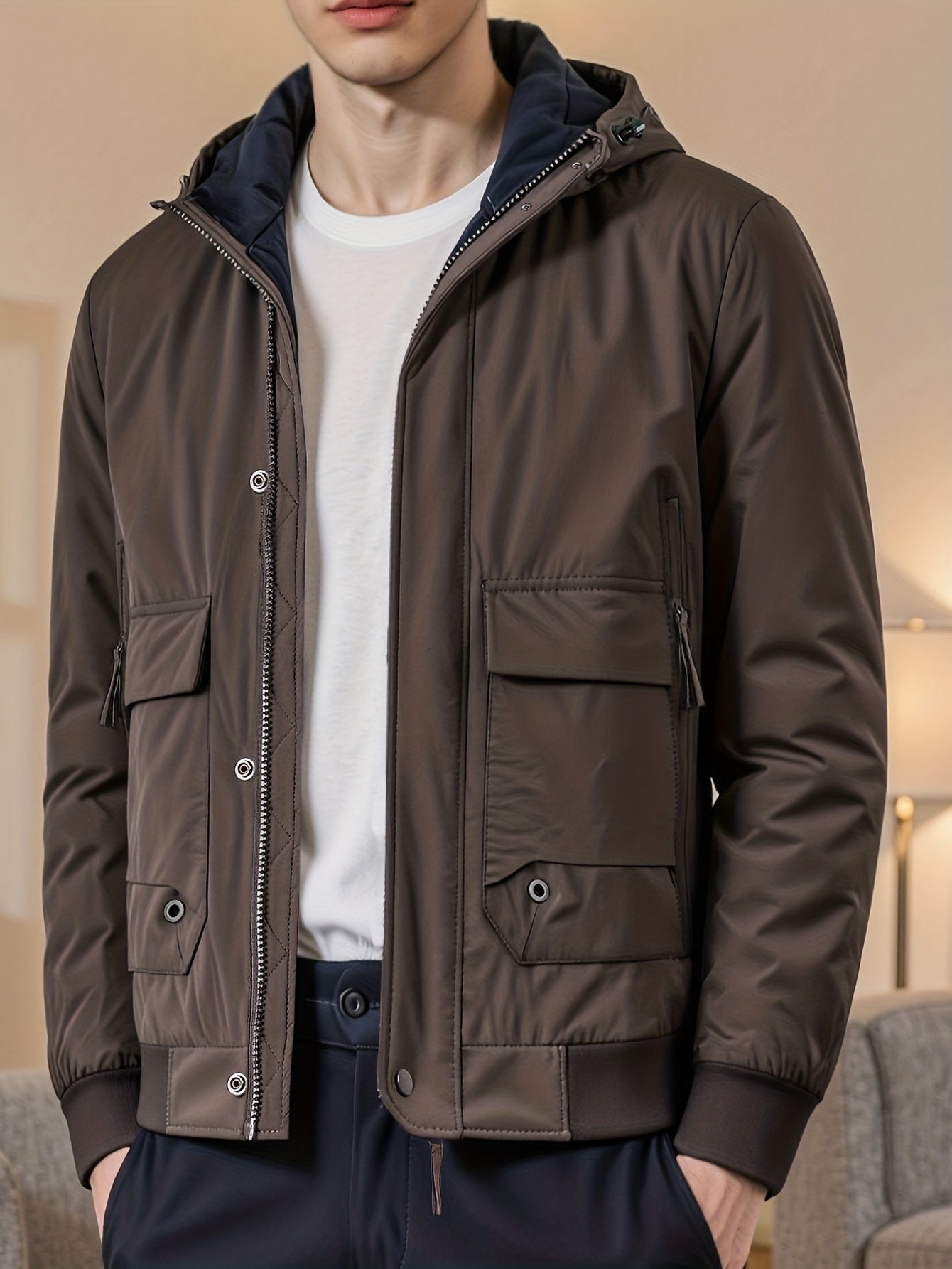 Men's Winter Classic Solid Color Hooded Non-Detachable High-Quality Comfortable Versatile Daily Commute Casual Down Jacket 3K5473905020, Cold Weather Clothing, Casual Wear, Versatile Outerwear, Hooded Jacket, Highquality Fabric, Zipup Hoodie, Long
