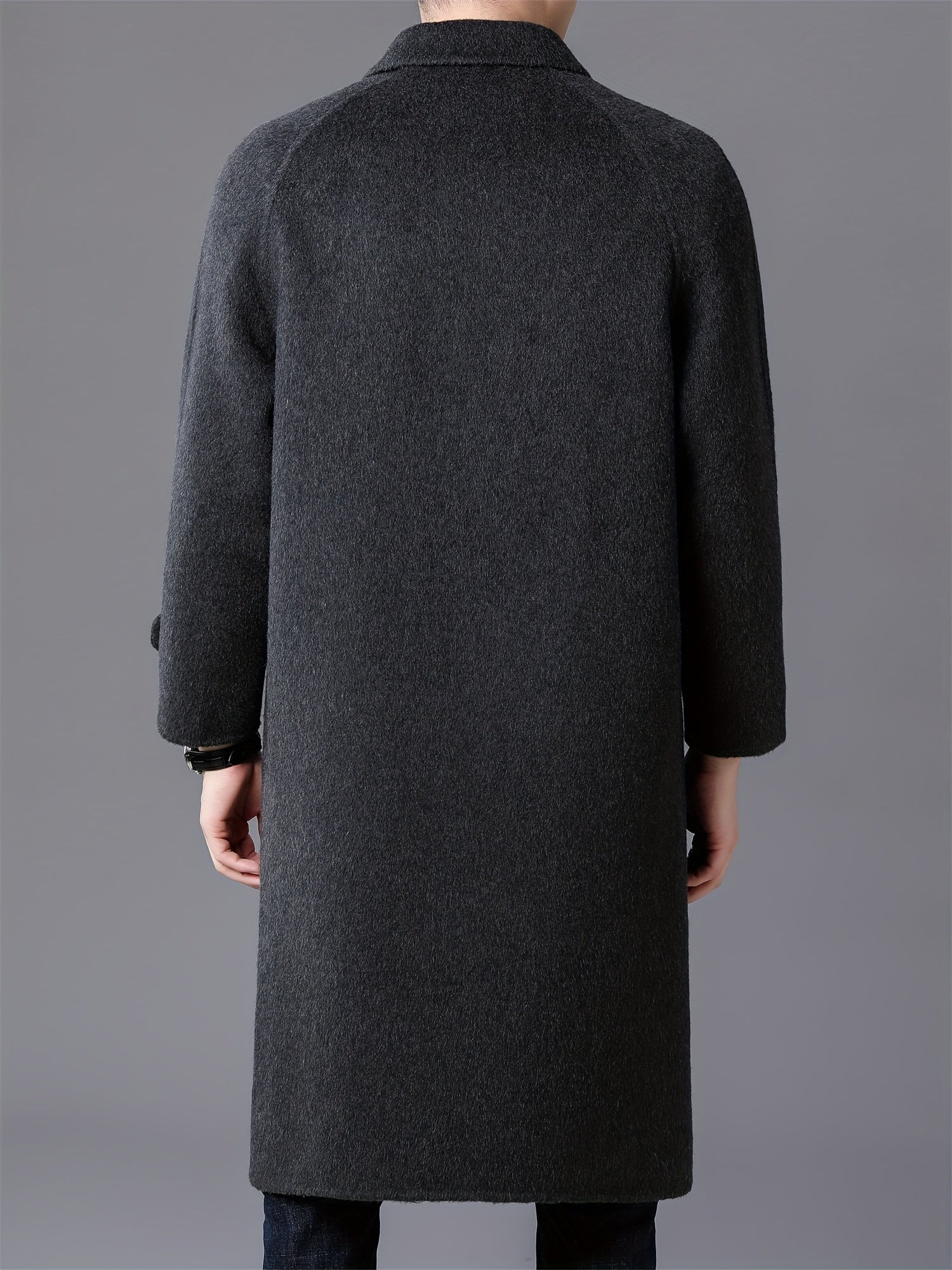 Men's Wool Jacket and Coat, Autumn and Winter Over-the-Knee Double-Breasted Tweed Coat, Single Button Stand Collar, Casual Elegant Style, Perfect Birthday Gift for Men