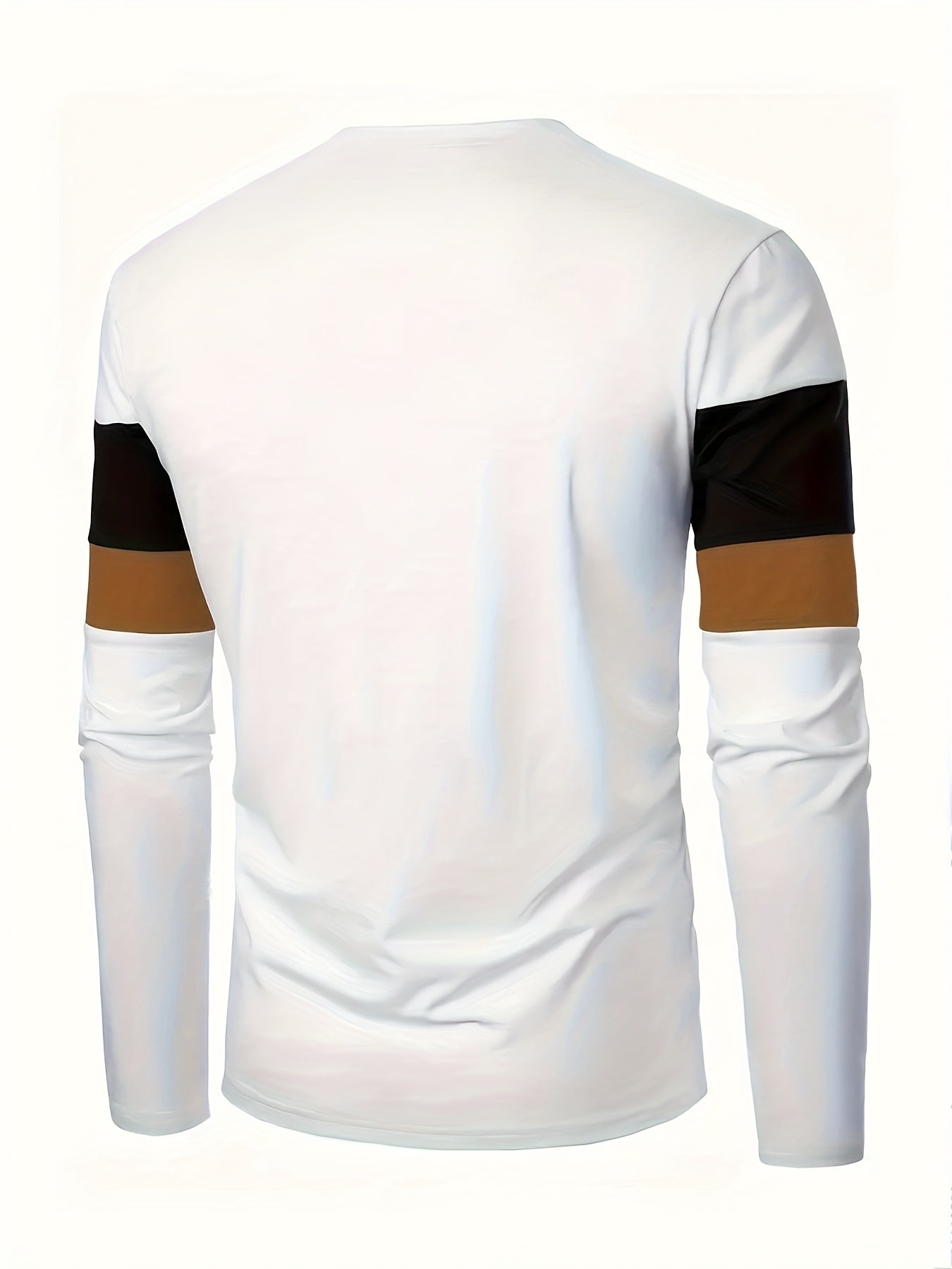 Men'S Long Sleeve T-Shirt with Eagle Logo - White & Brown Striped Design, Regular Fit, All-Season Comfort, Casual Style, Comfortable Clothing | Logo Tshirt | Stretchable Fabric