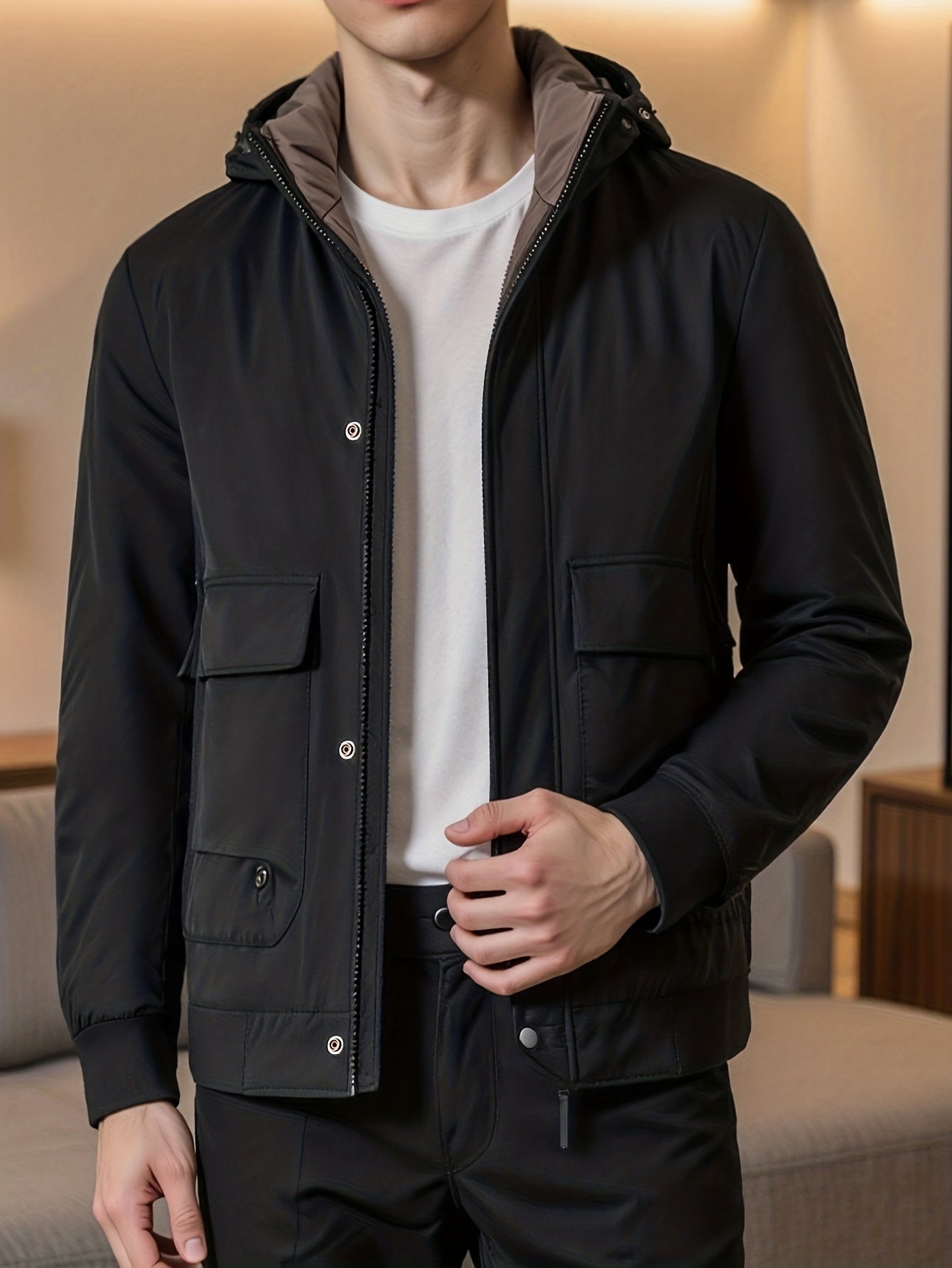 Men's Winter Classic Solid Color Hooded Non-Detachable High-Quality Comfortable Versatile Daily Commute Casual Down Jacket 3K5473905020, Cold Weather Clothing, Casual Wear, Versatile Outerwear, Hooded Jacket, Highquality Fabric, Zipup Hoodie, Long