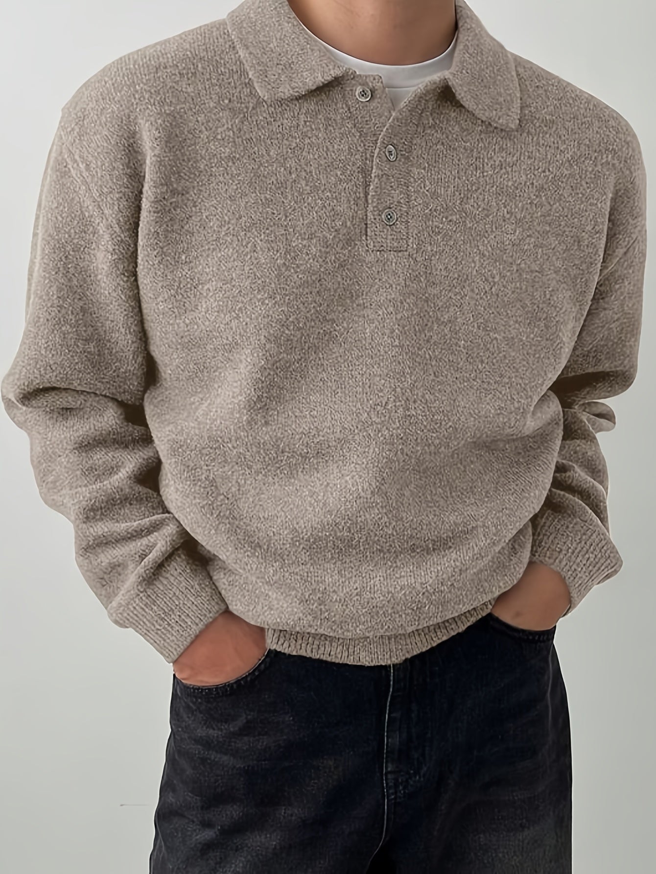 Men'S Sweater Pullover - Stretch Knit Long Sleeve Shirt, Relaxed Fit Button-Up Sweater For Fall\u002FWinter, Formal & Casual Outfits - Easy Care Tops For Everyday & Special Occasions, Knit Sweater, Winter Wardrobe, Classic Collar, Stretchy Fabric
